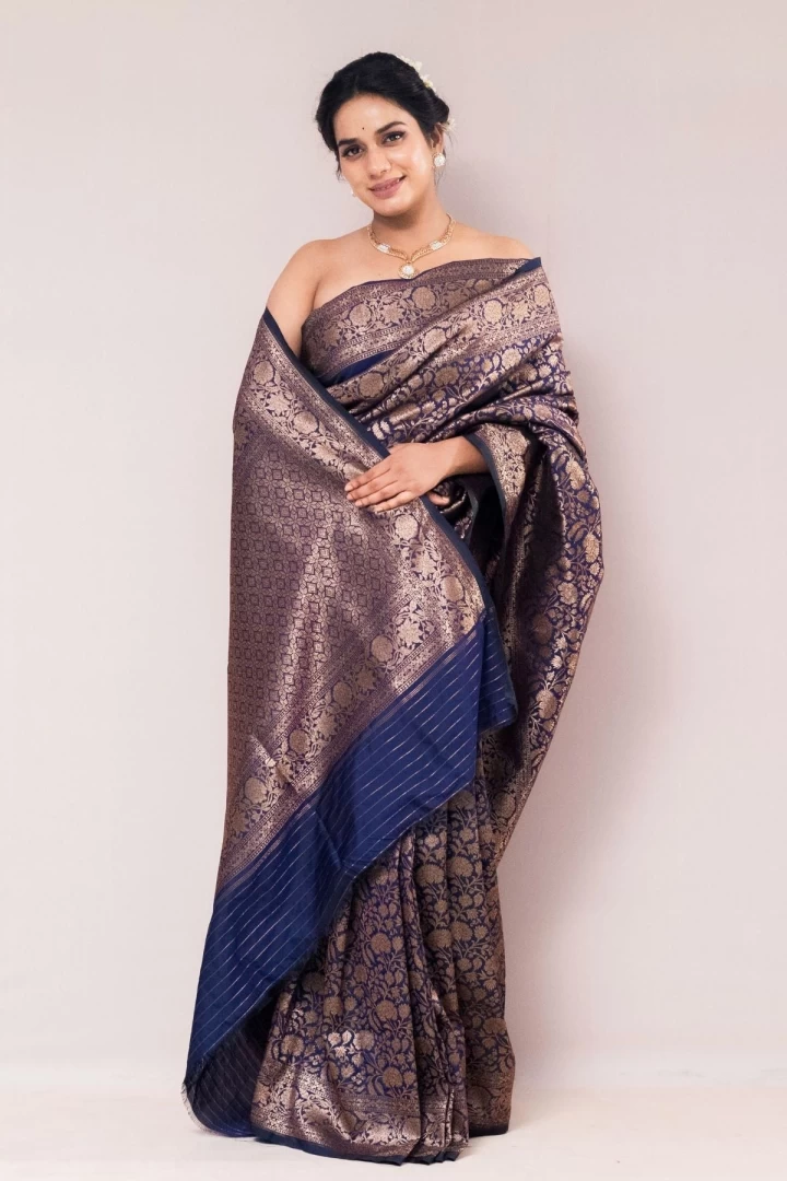 Navy Blue Mushroo Silk Saree