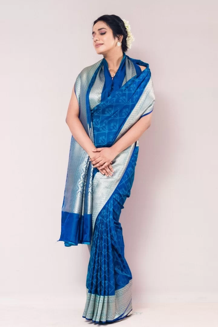 Midnight Blue Mushroo Silk Saree