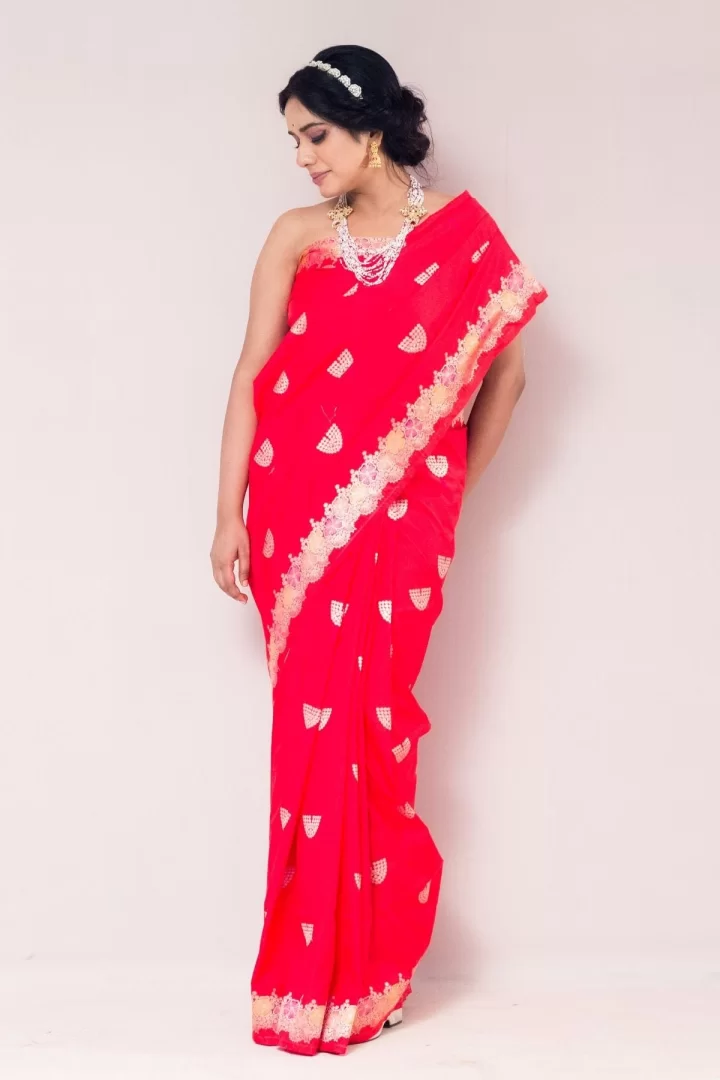 Red Mushroo Silk Saree