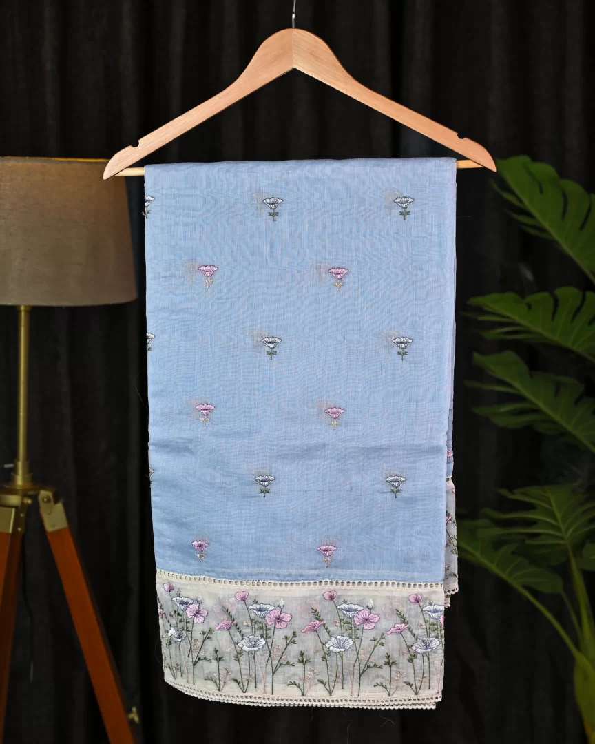 Exquisite Powdered Blue Chanderi Silk Saree