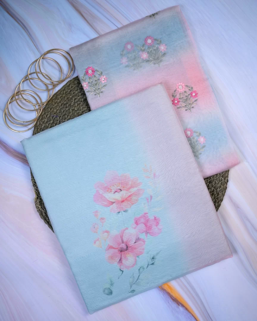 Pastel Bloom Organza Printed Unstitched Suit Set