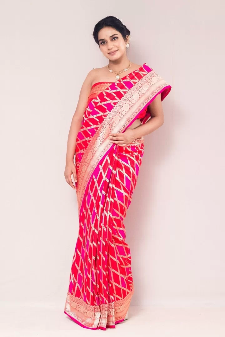 Blended Fuchsia Pink Silk Saree