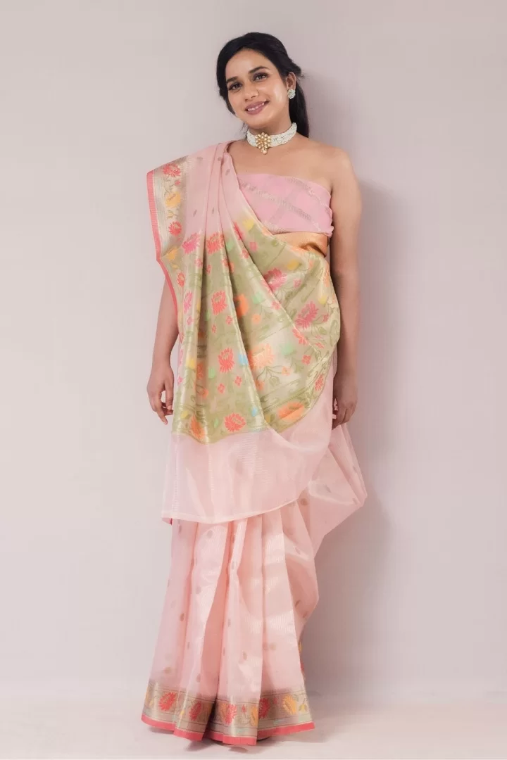 Opulent Peach Tissue Paithani Weave Saree
