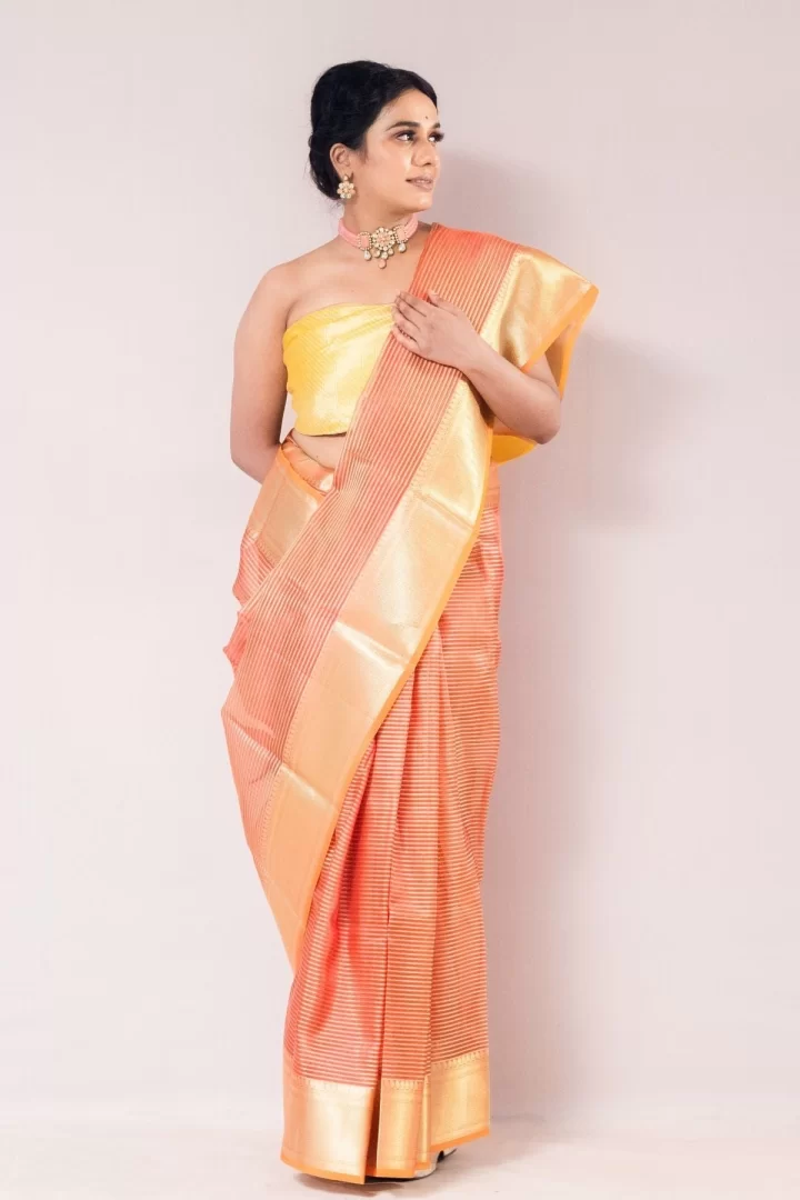 Refined Orange Tissue Strip Saree