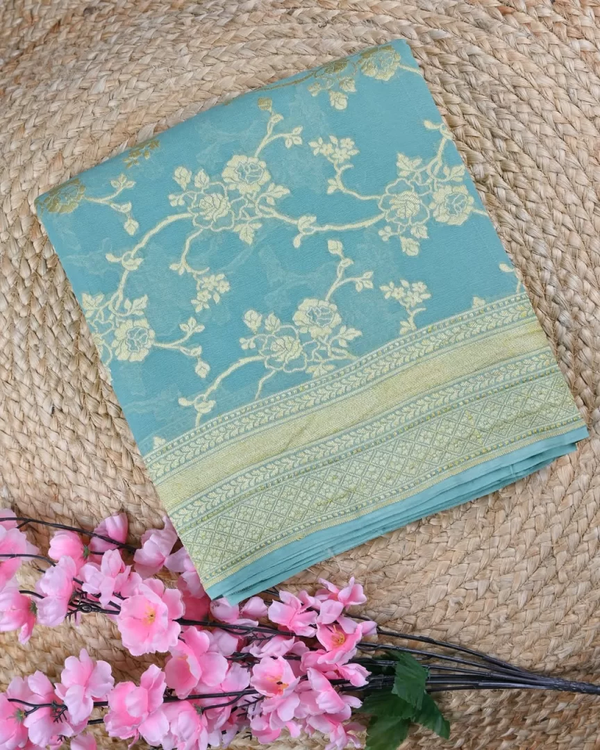 Aqua Green Khaddi Georgette Saree