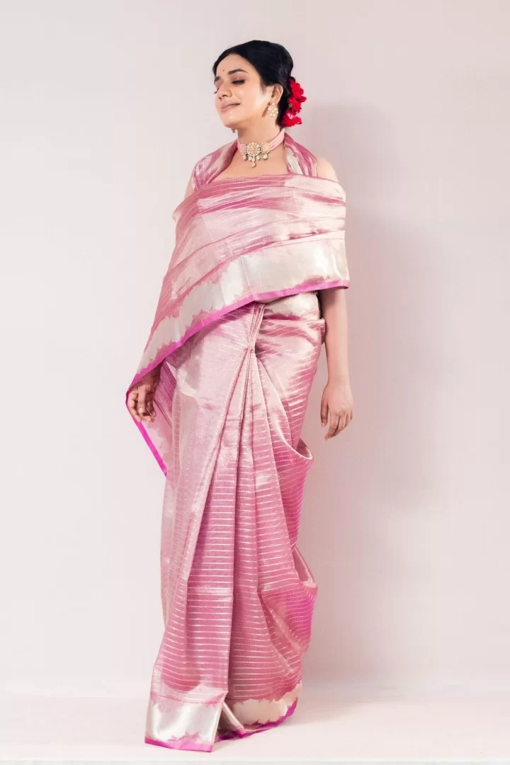 Stunning Purple Tissue Strip Weave Saree