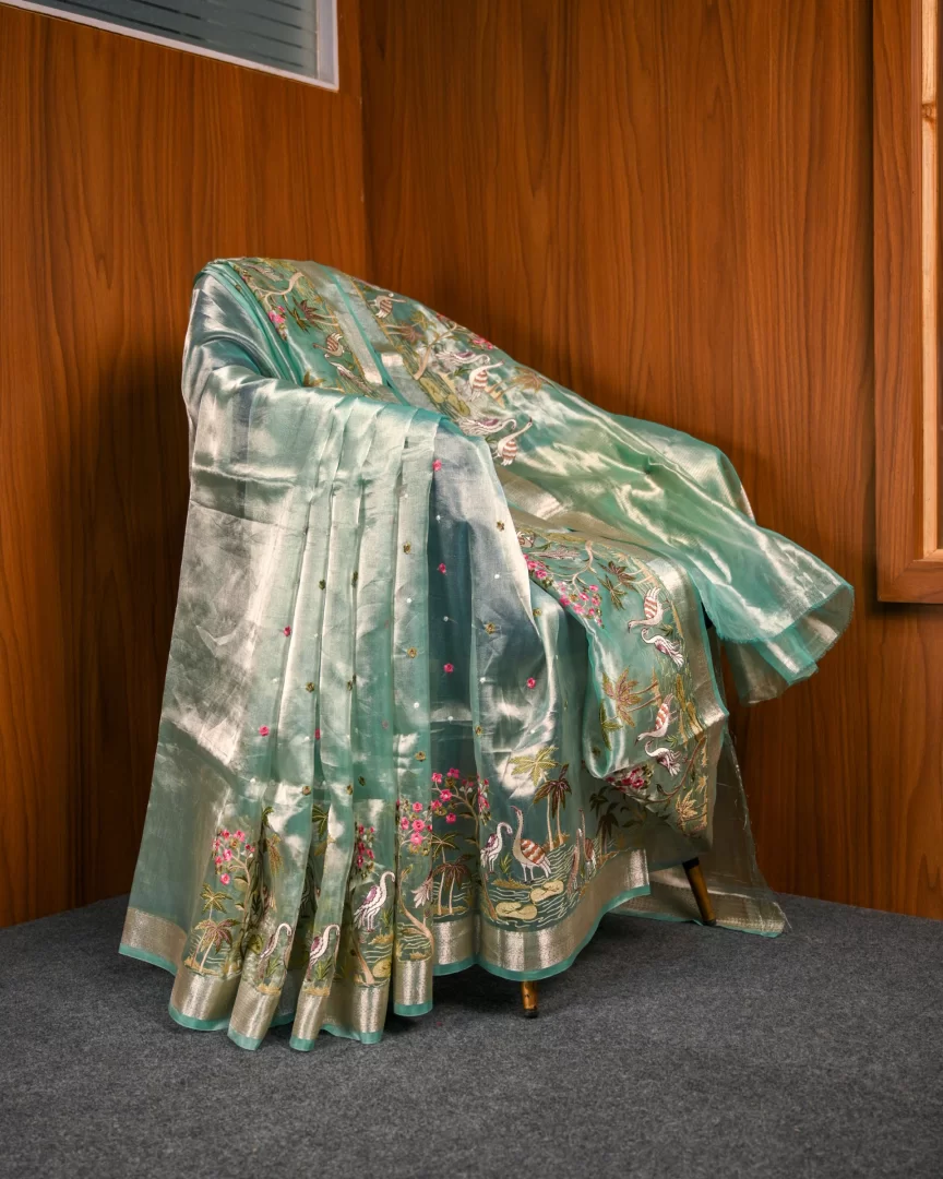 Stunning Teal Tissue Saree