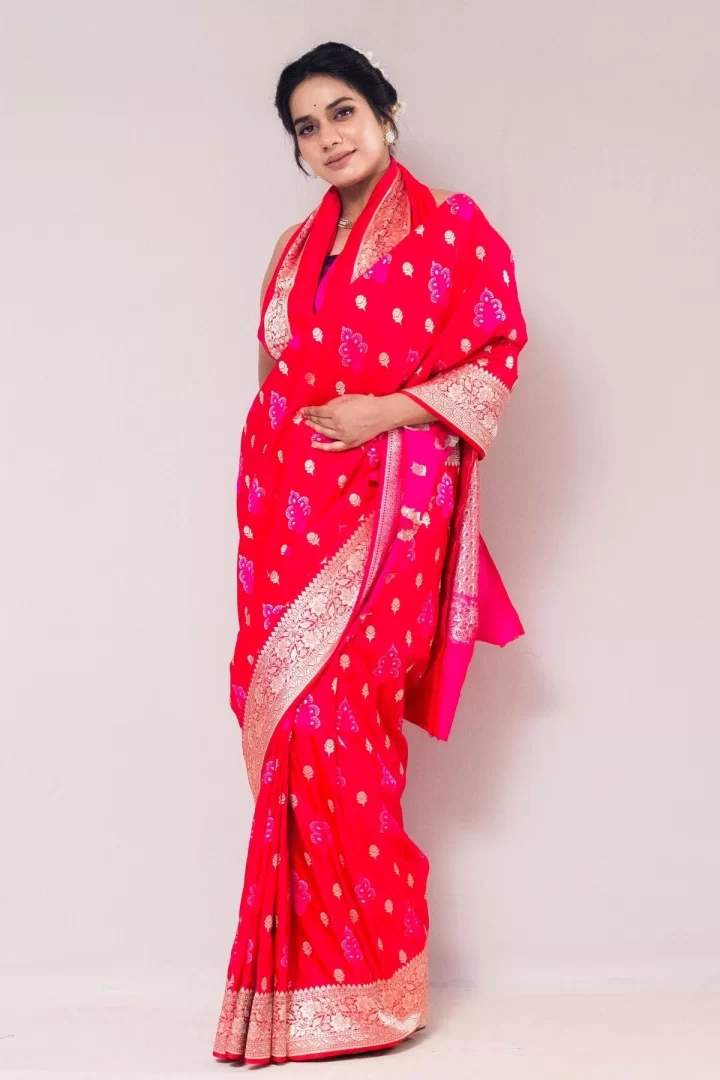 Red Rani Double Tone Mushroo Silk Saree
