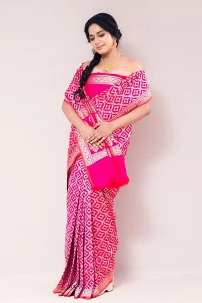 Fuchsia Pink Blended Silk Saree