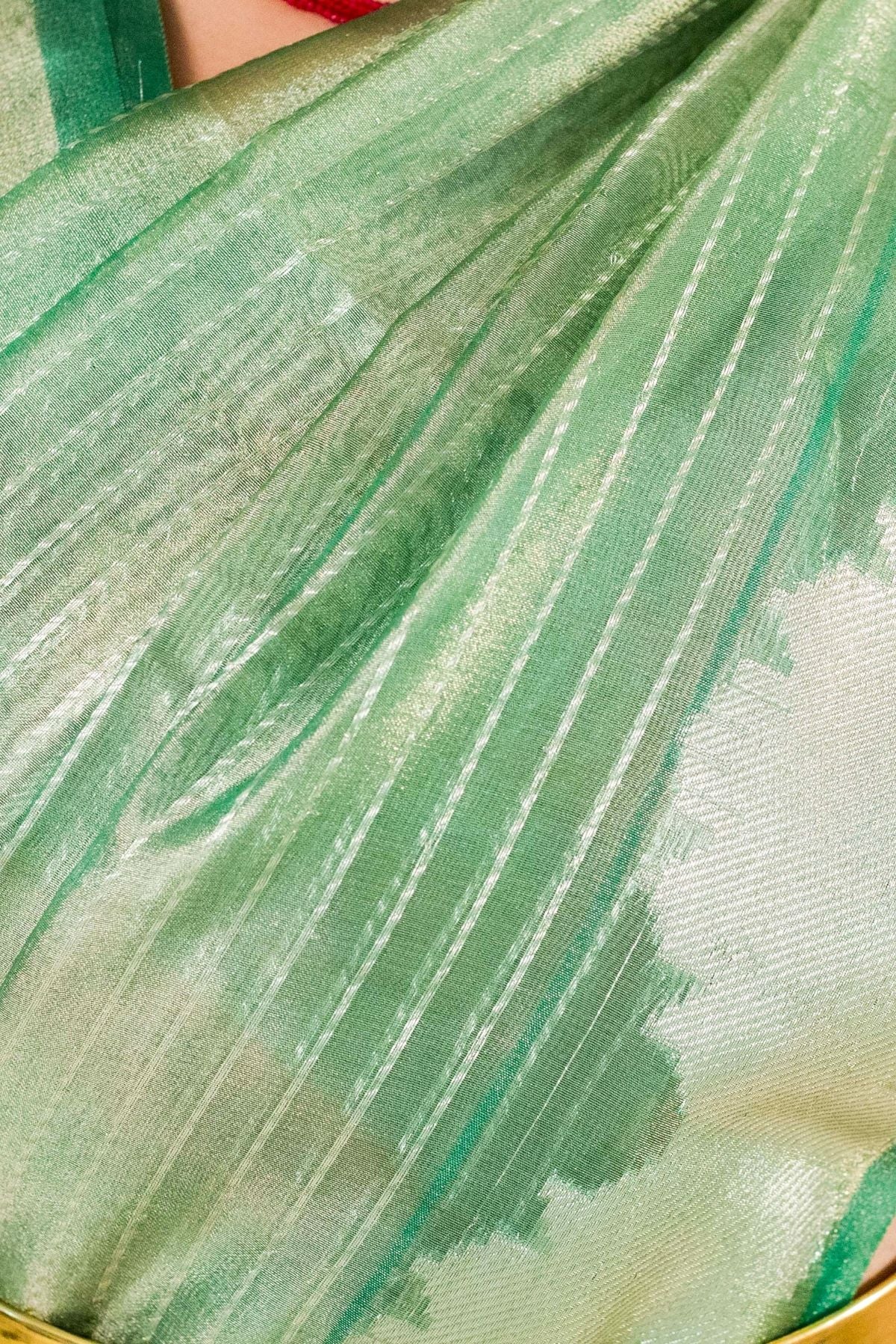 Green Tissue Strip Weave Saree