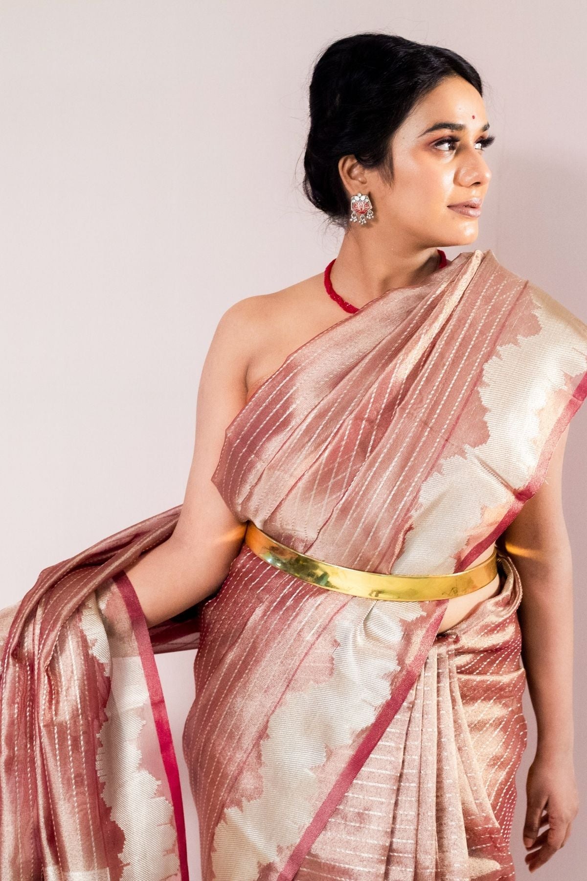 Wine Tissue strip Weave Saree