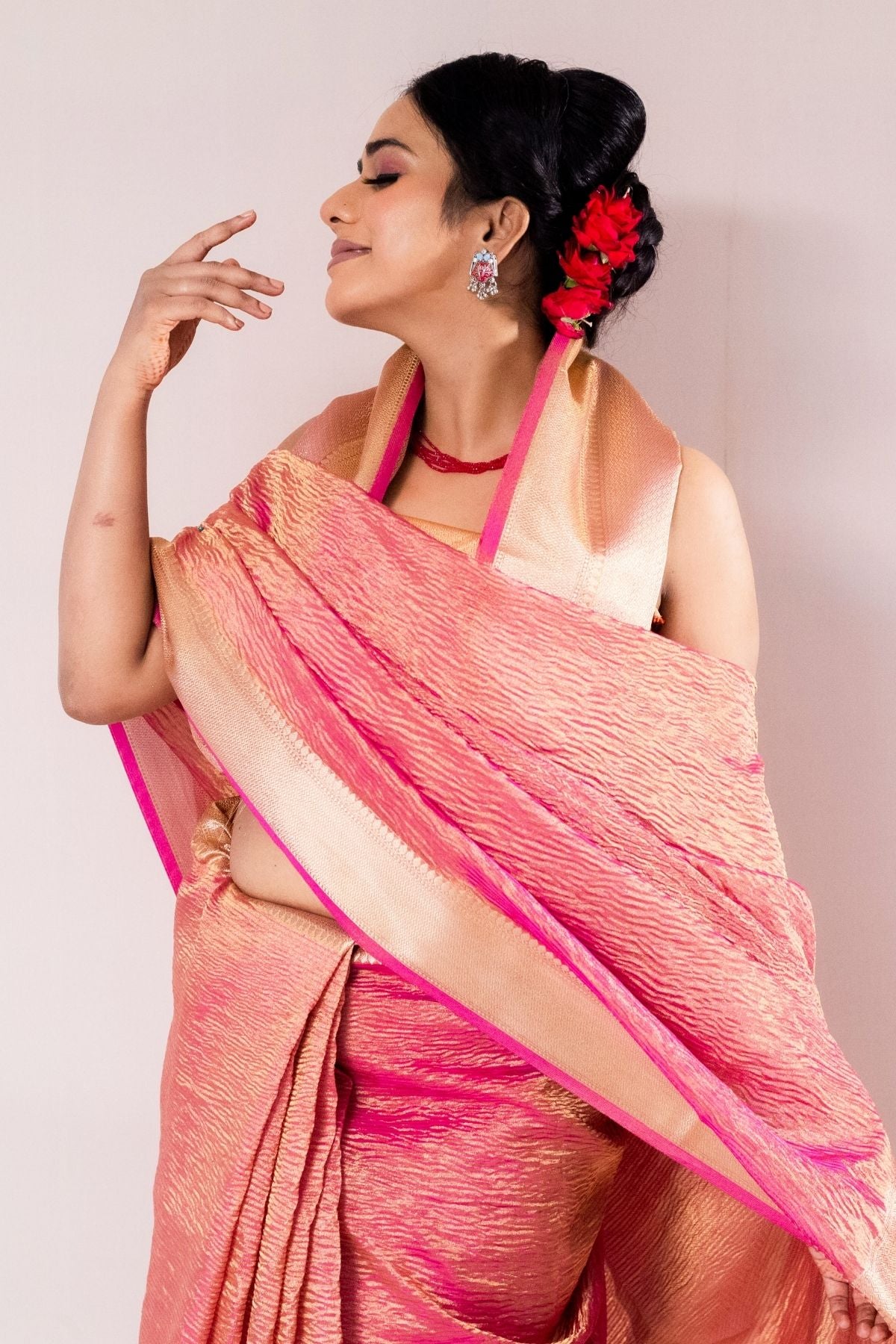 Rani Pink Crush Tissue Saree