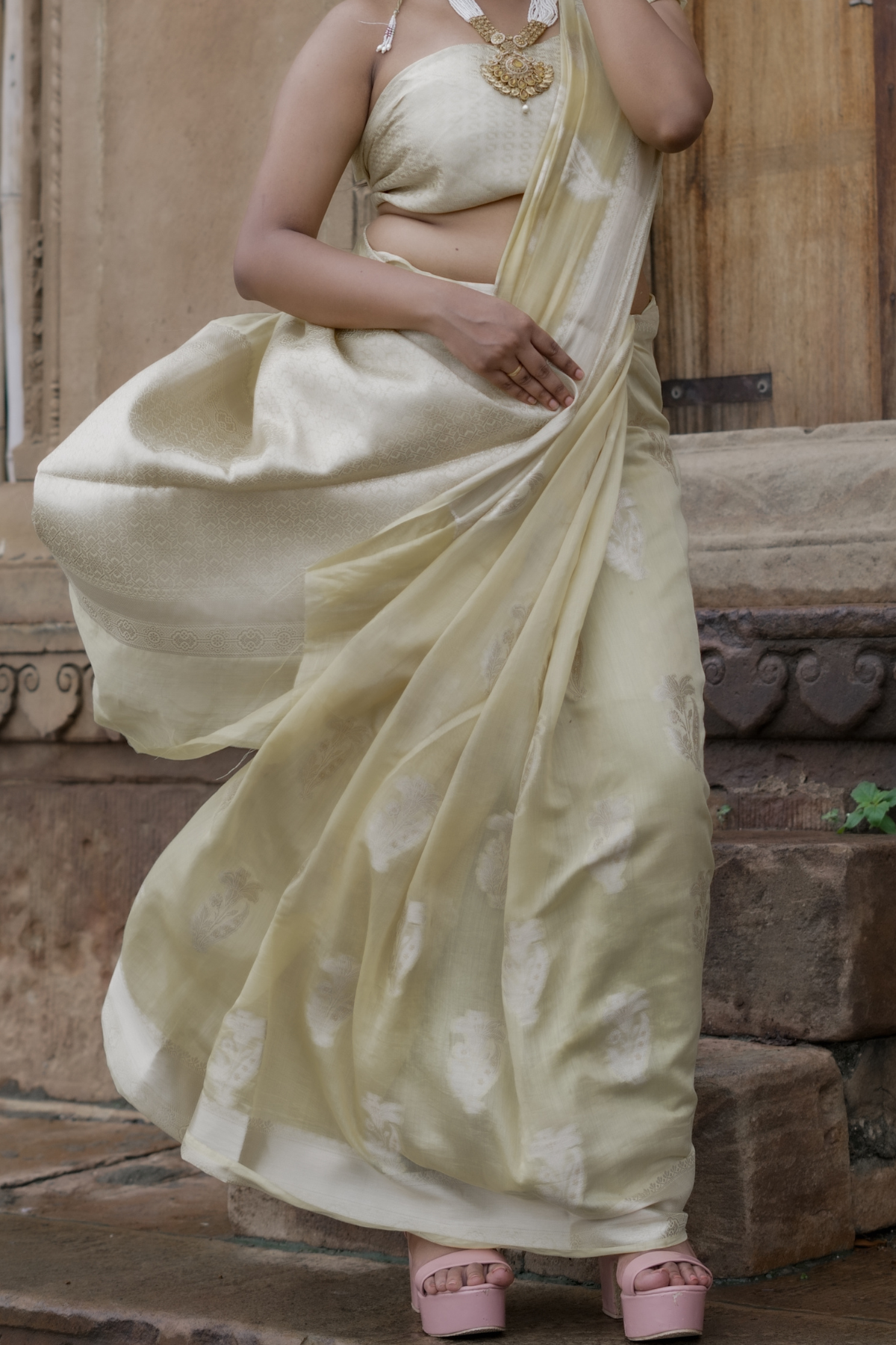 Yellow Banarasi Buta Liva Silk Saree