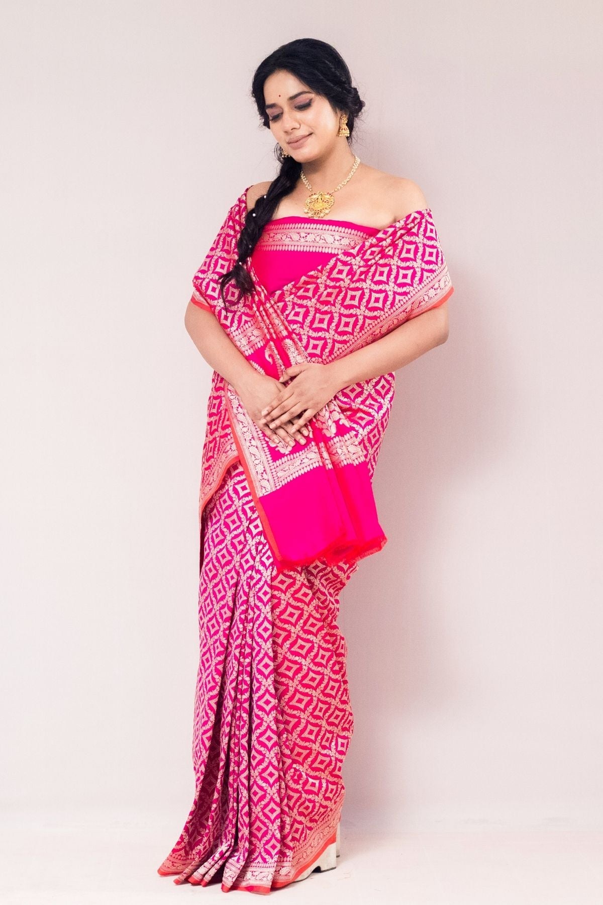 Fuchsia Pink Blended Silk Saree