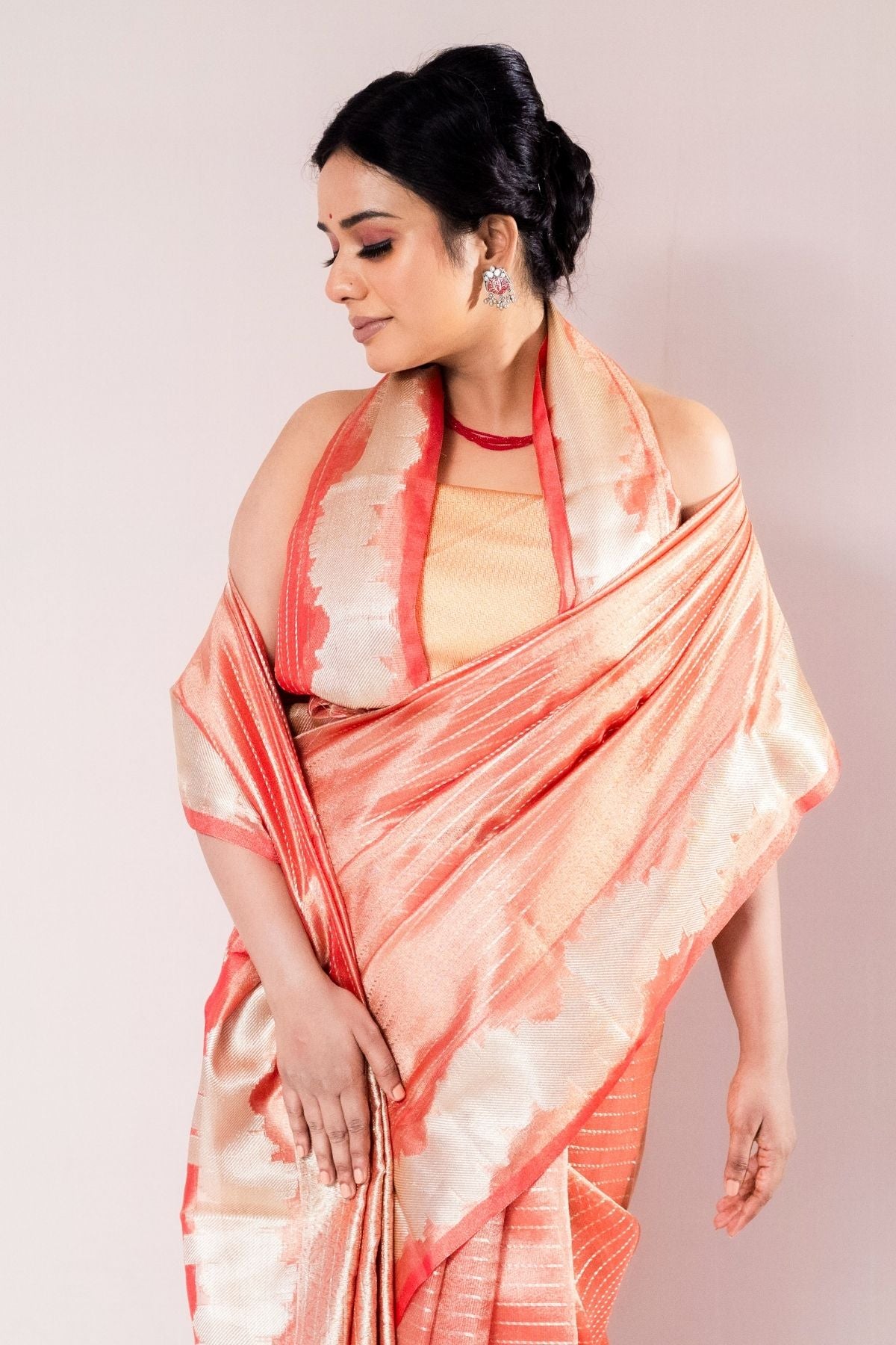 Red Tissue Strip Weave Saree