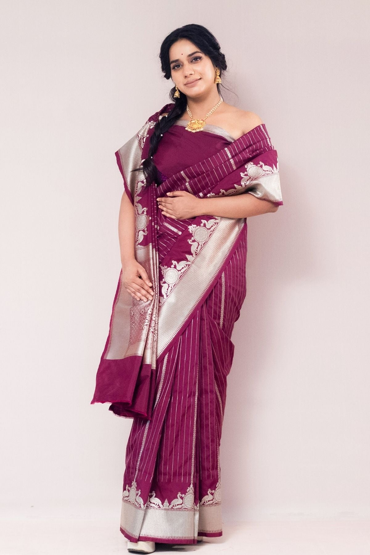 Wine Color Mushroo Silk Saree