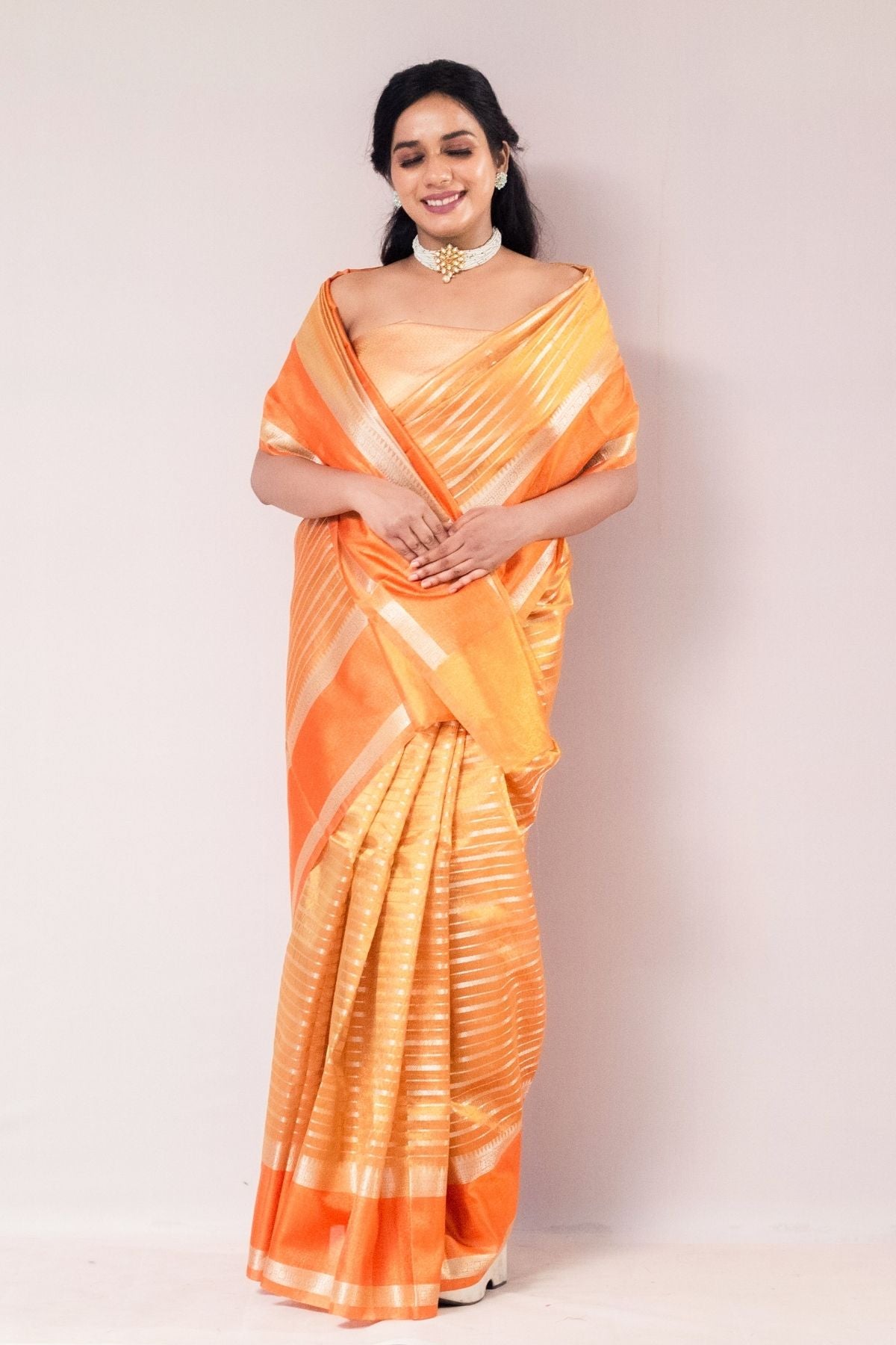 Orange Tissue Weave Saree