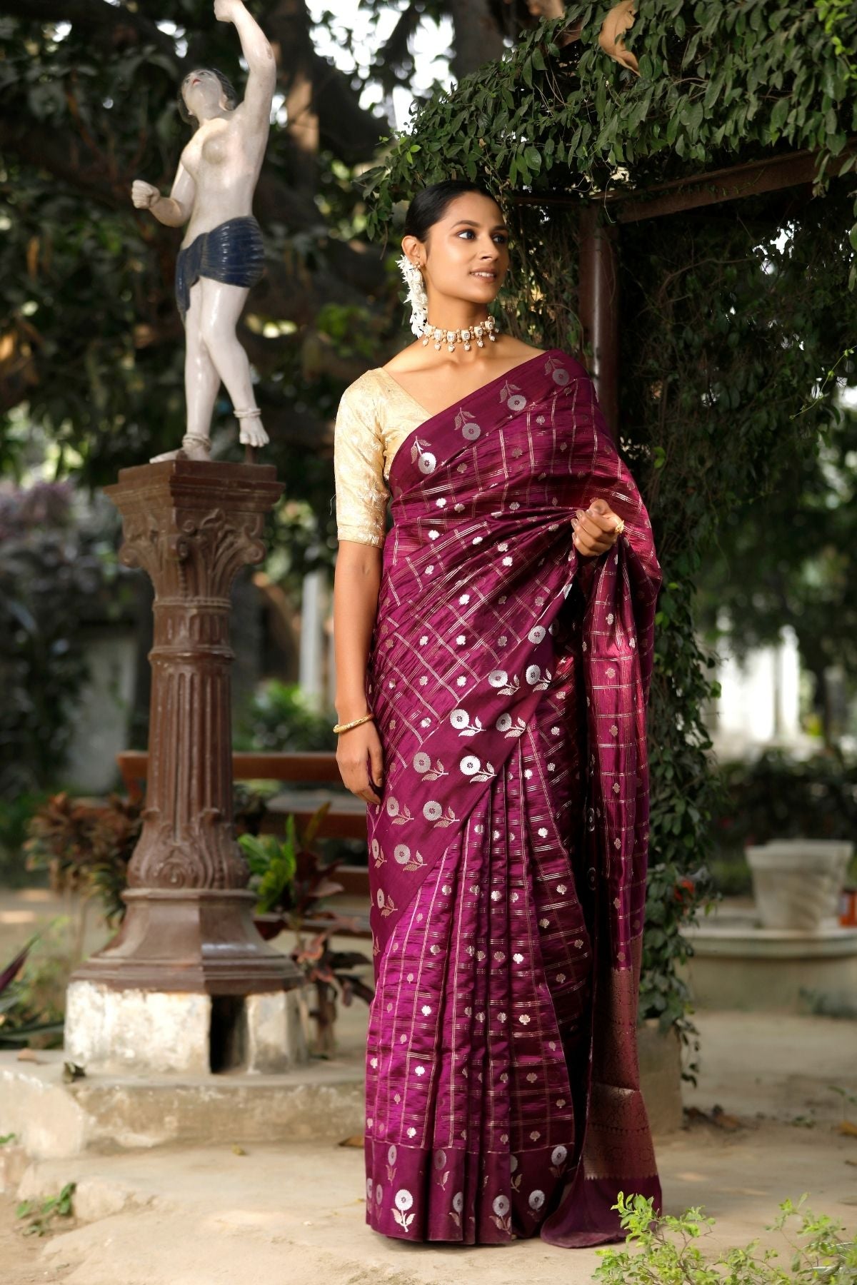 Wine Mango Silk Saree
