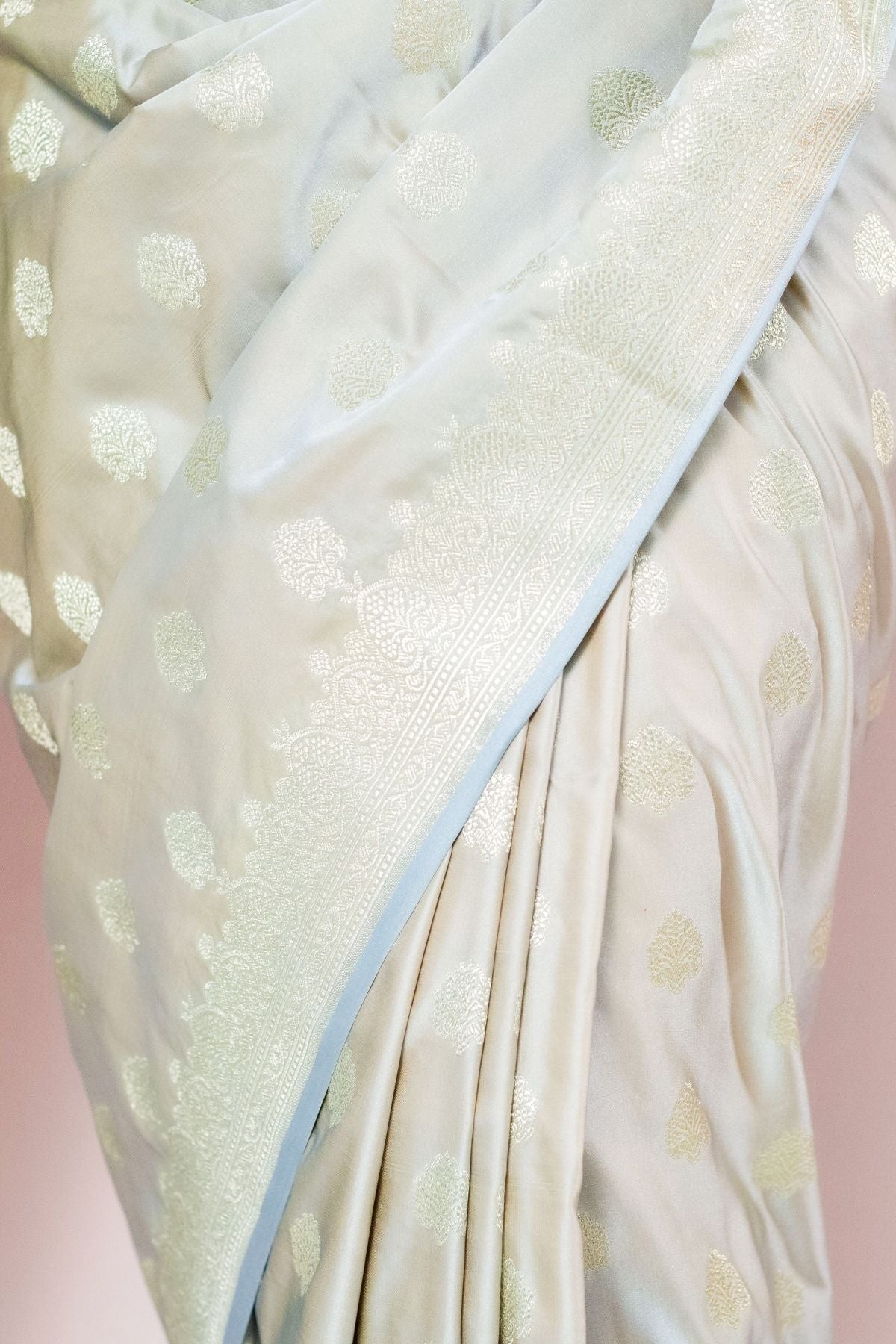 Dusty Pista Mushroo Silk Banarasi Saree