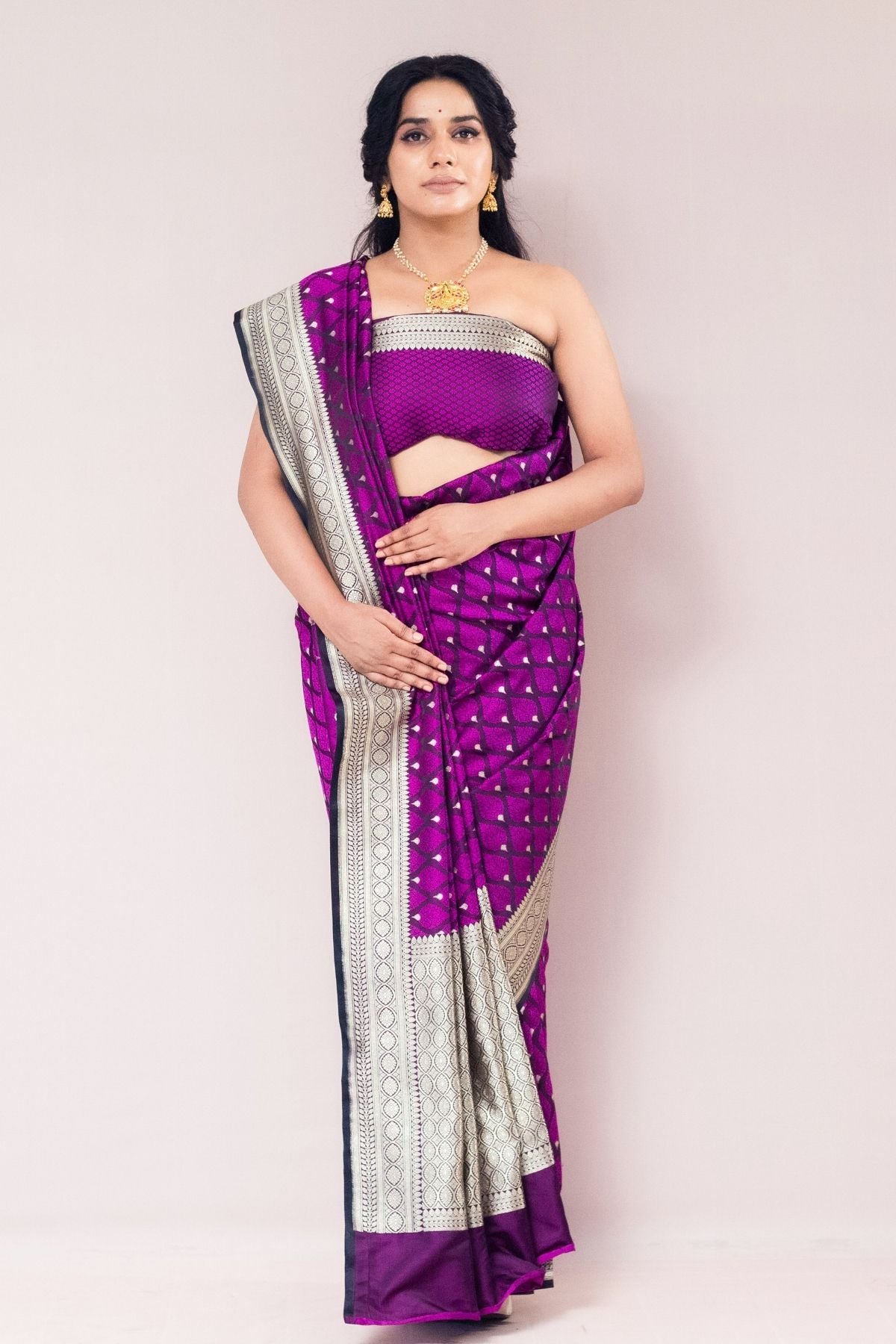 Purple Mushroo Silk Banarasi Saree
