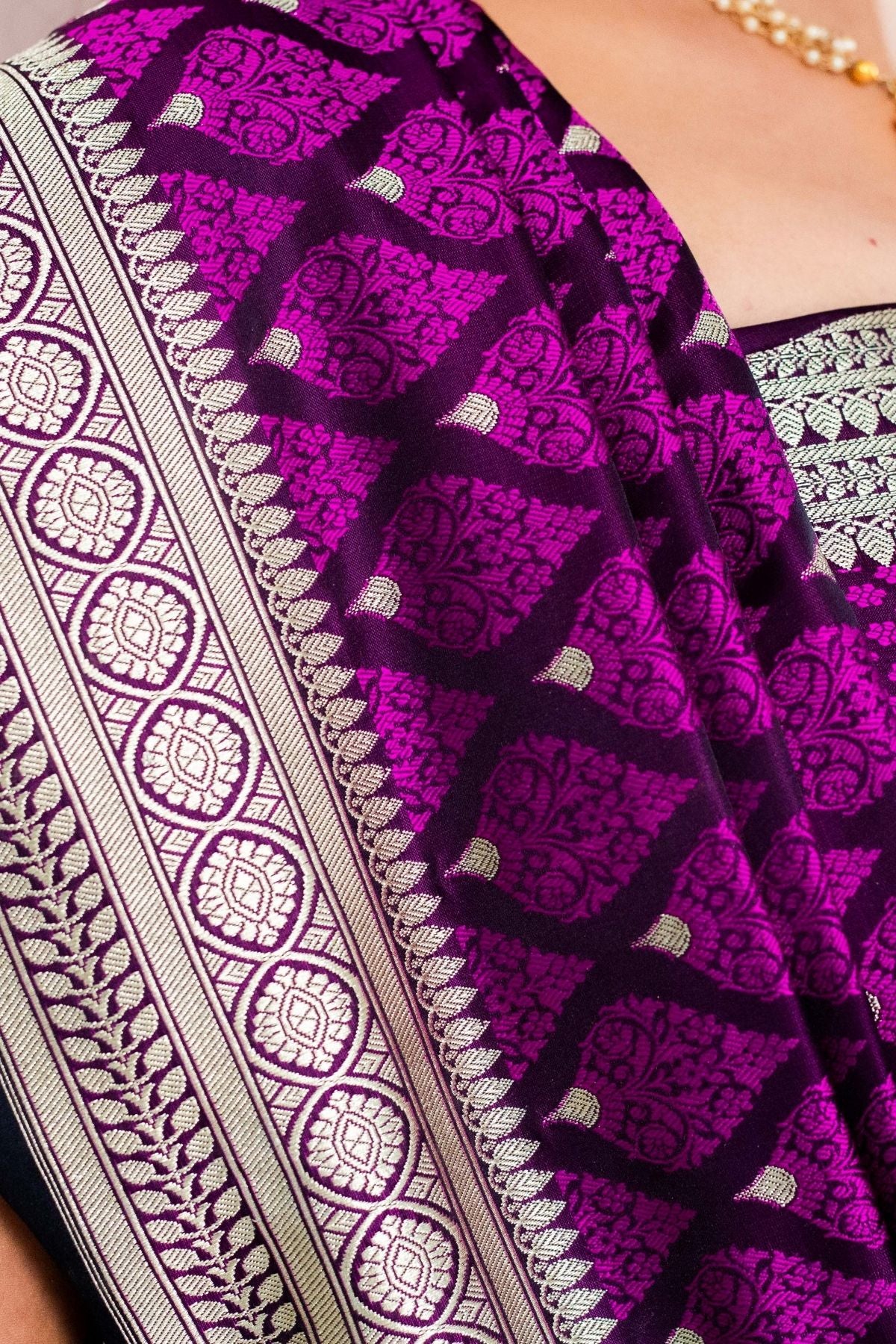 Purple Mushroo Silk Banarasi Saree