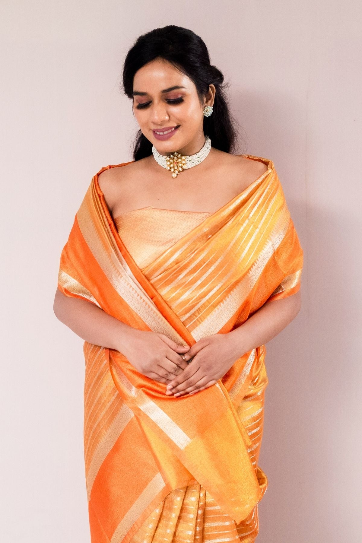 Orange Tissue Weave Saree