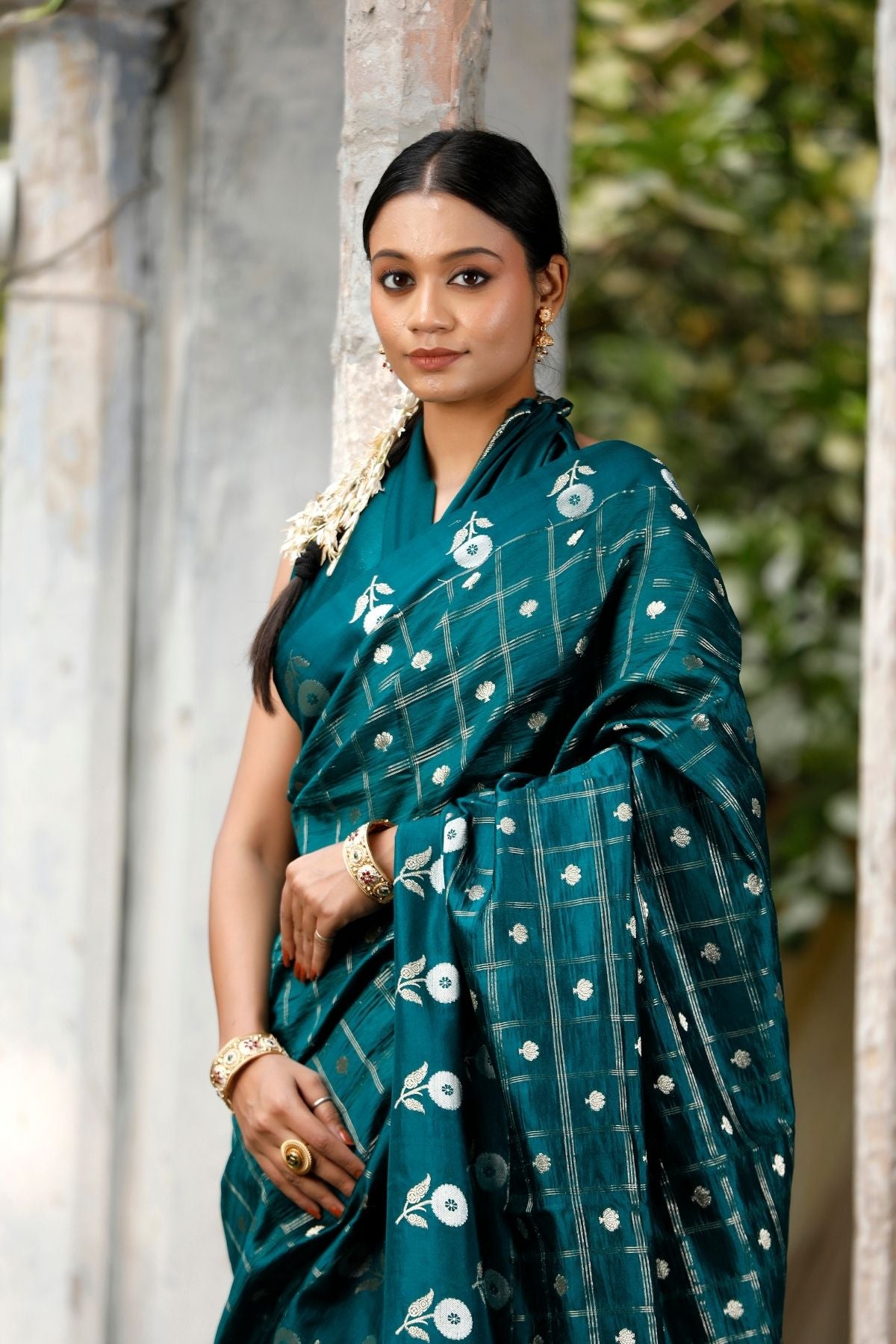 Midnight Green Mango Silk Saree