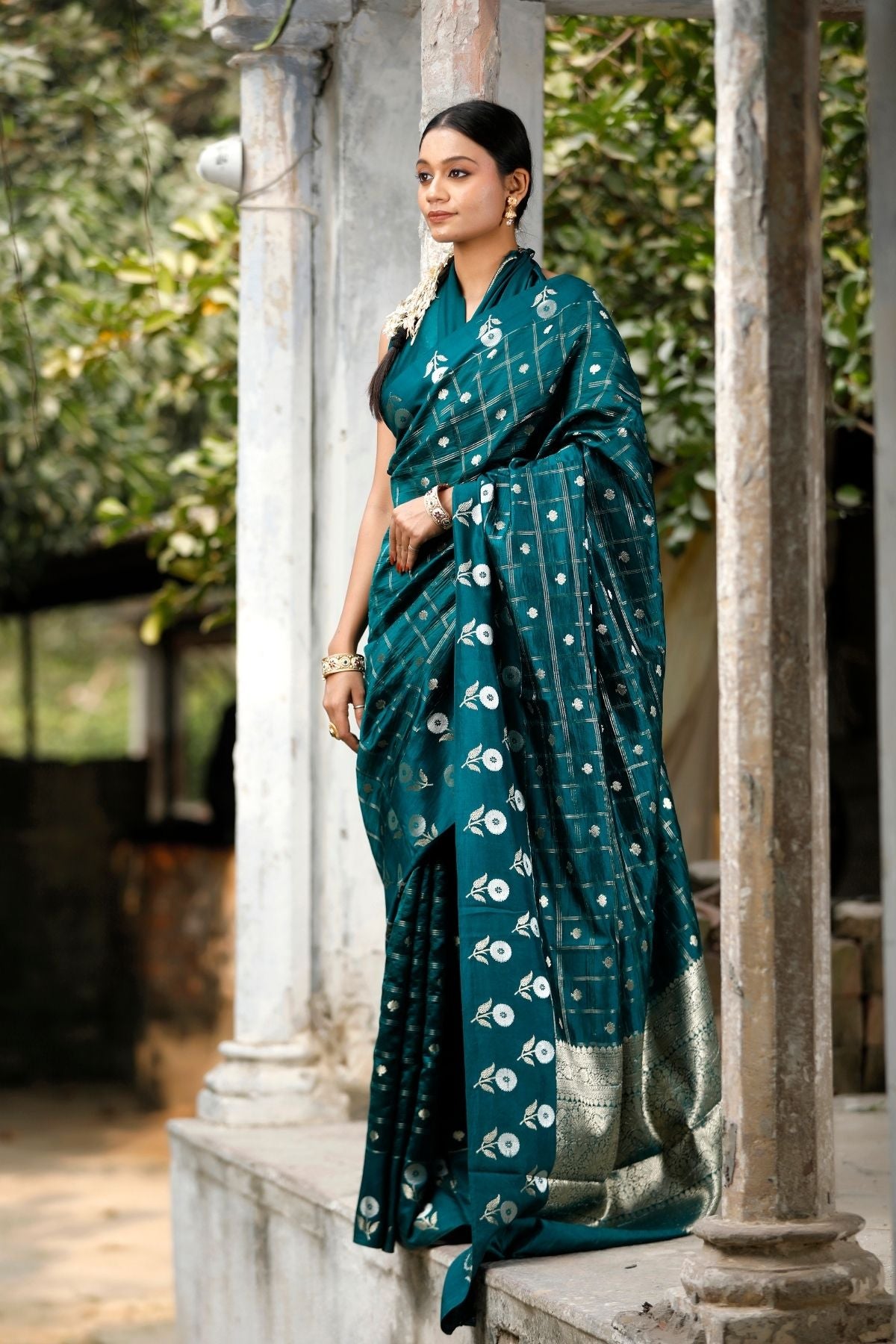 Midnight Green Mango Silk Saree