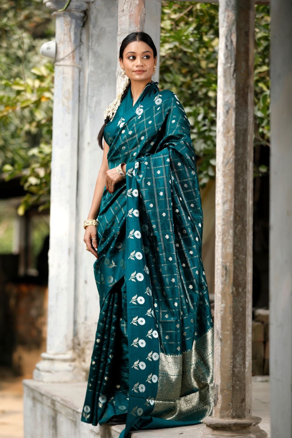 Midnight Green Mango Silk Saree