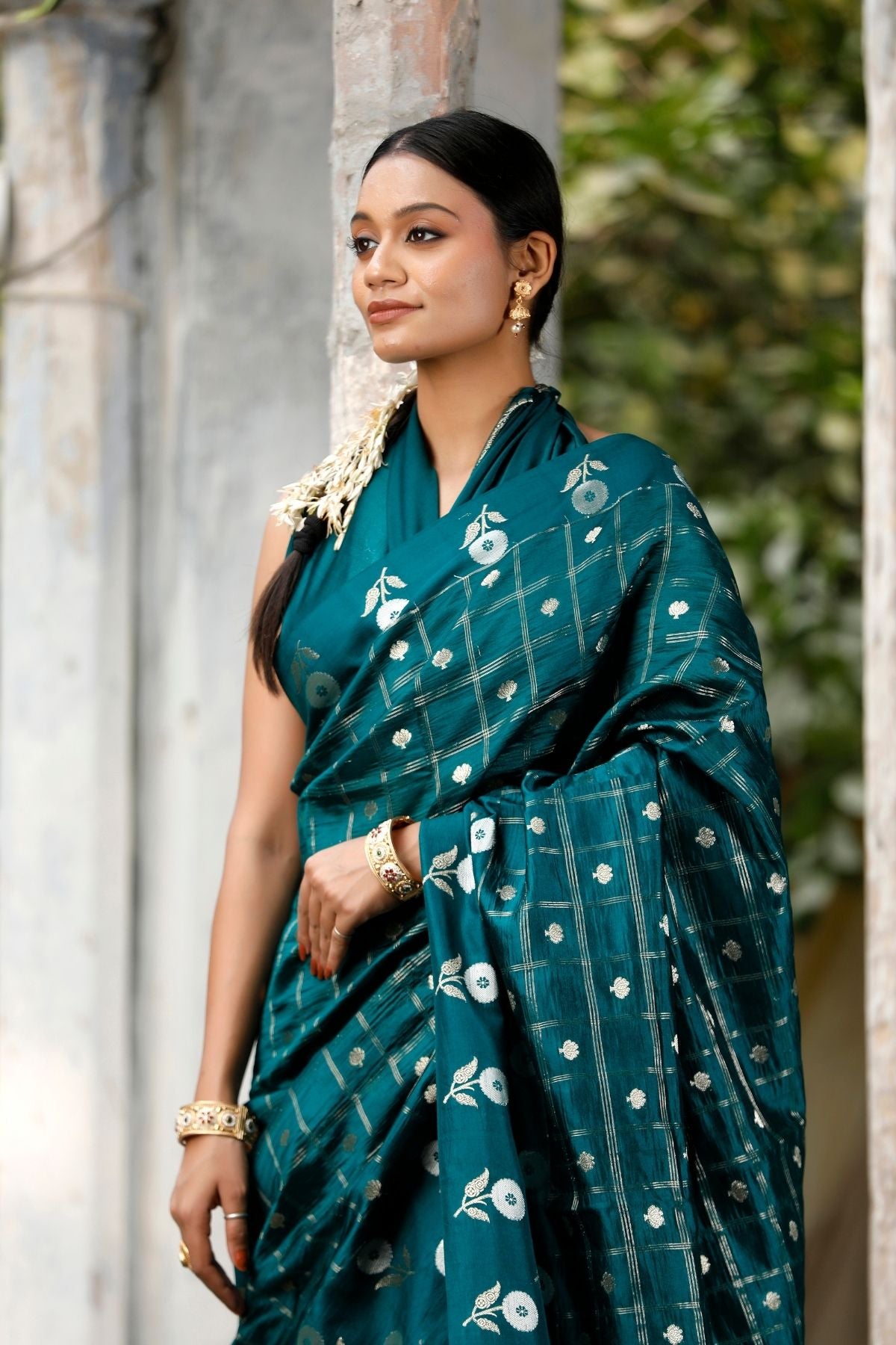 Midnight Green Mango Silk Saree