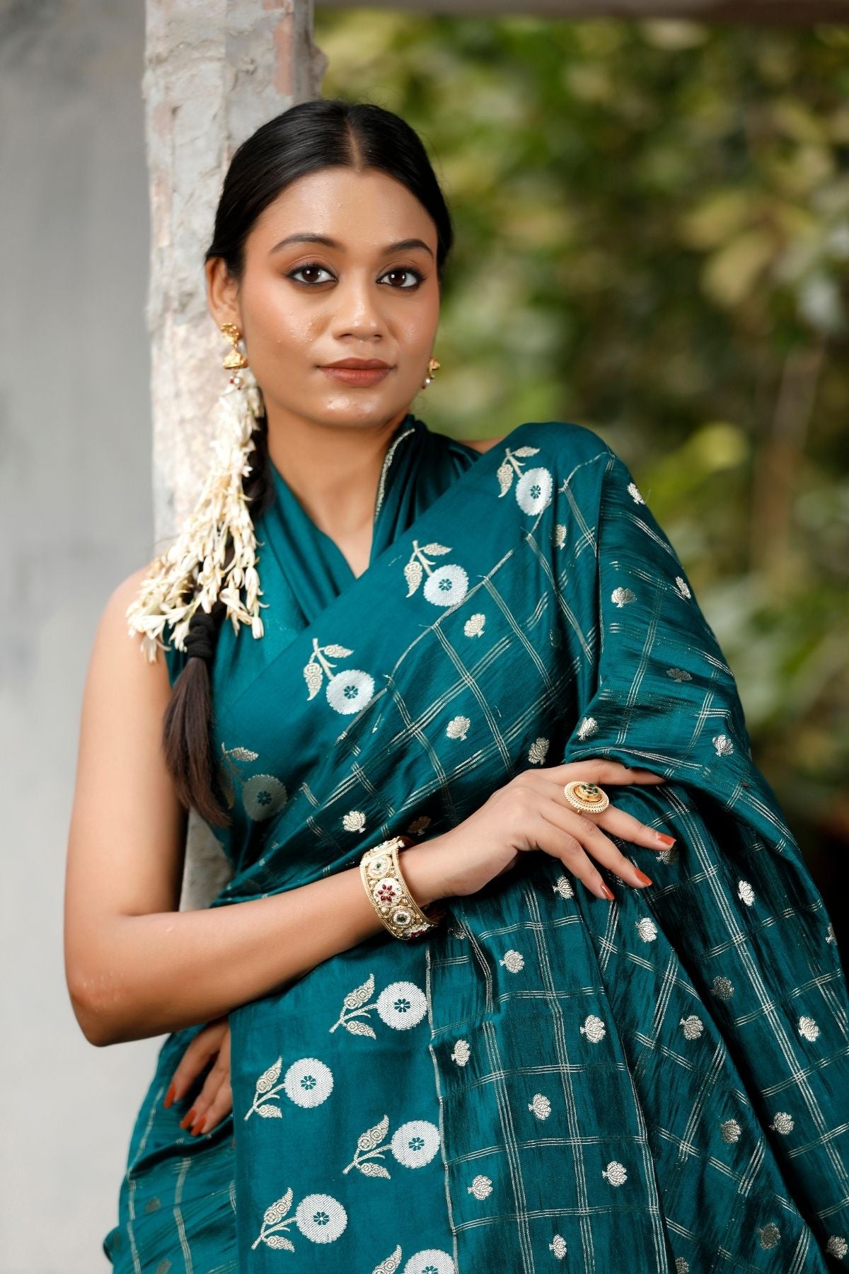 Midnight Green Mango Silk Saree