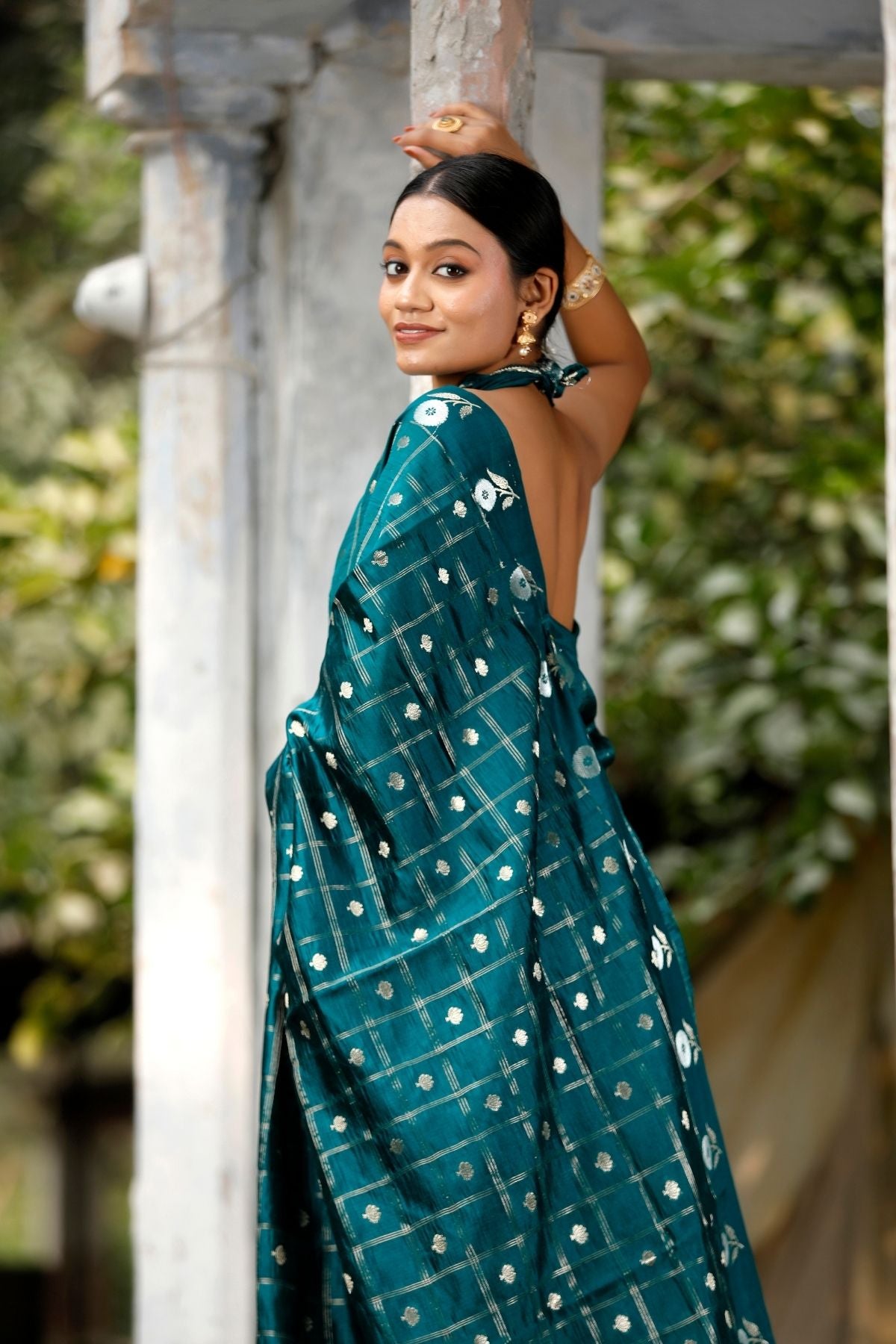 Midnight Green Mango Silk Saree
