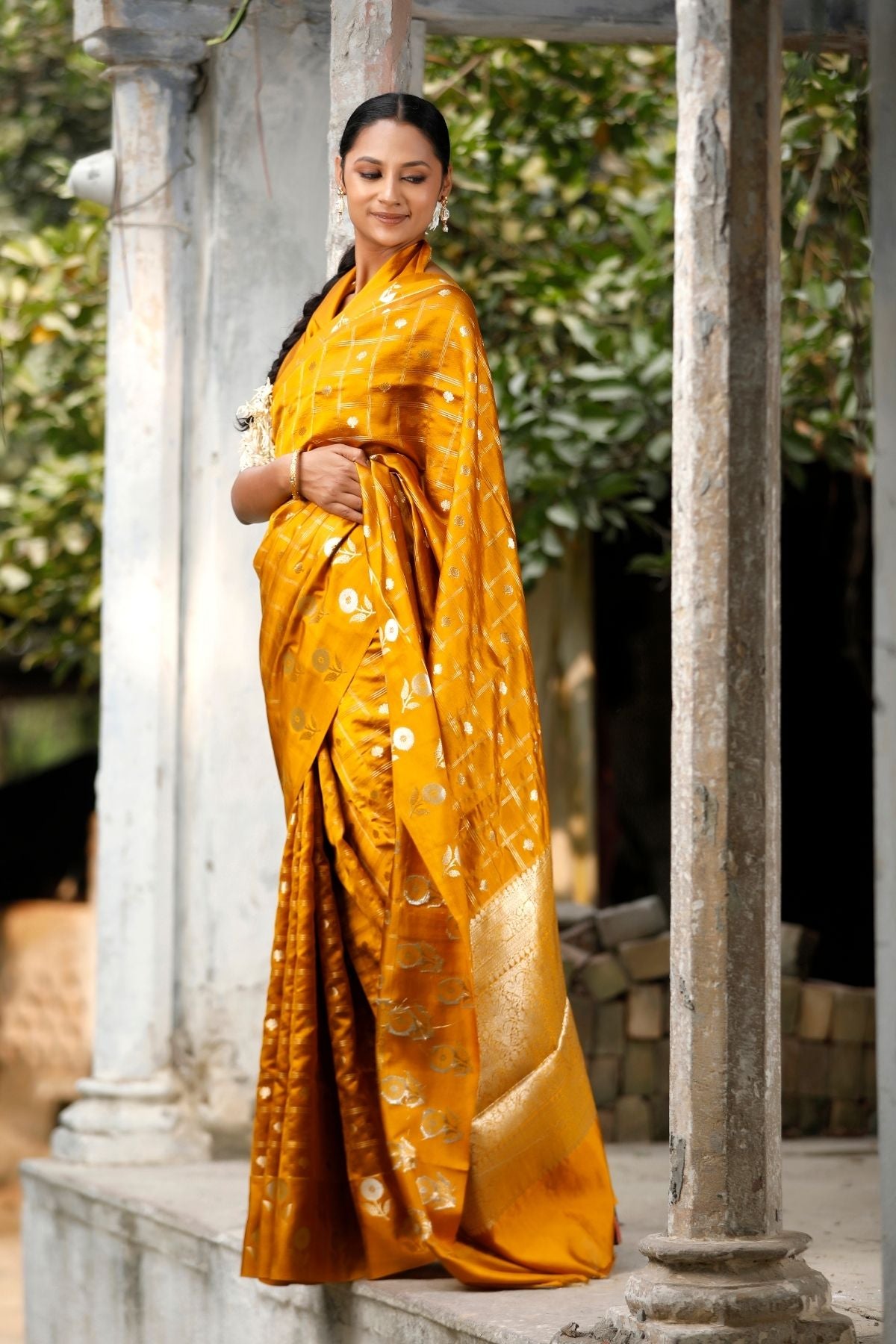 Mustard Color Mango Silk Saree
