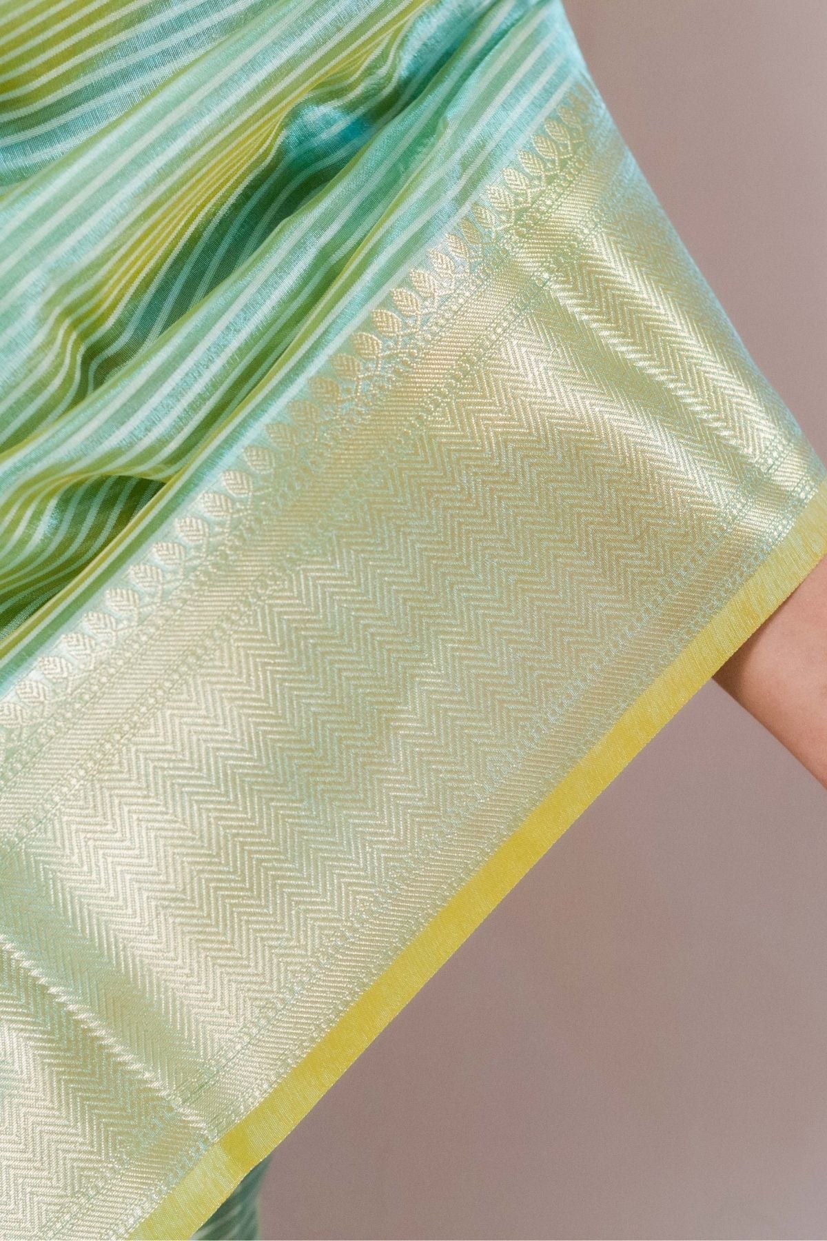 Parrot Green Tissue Strip Saree
