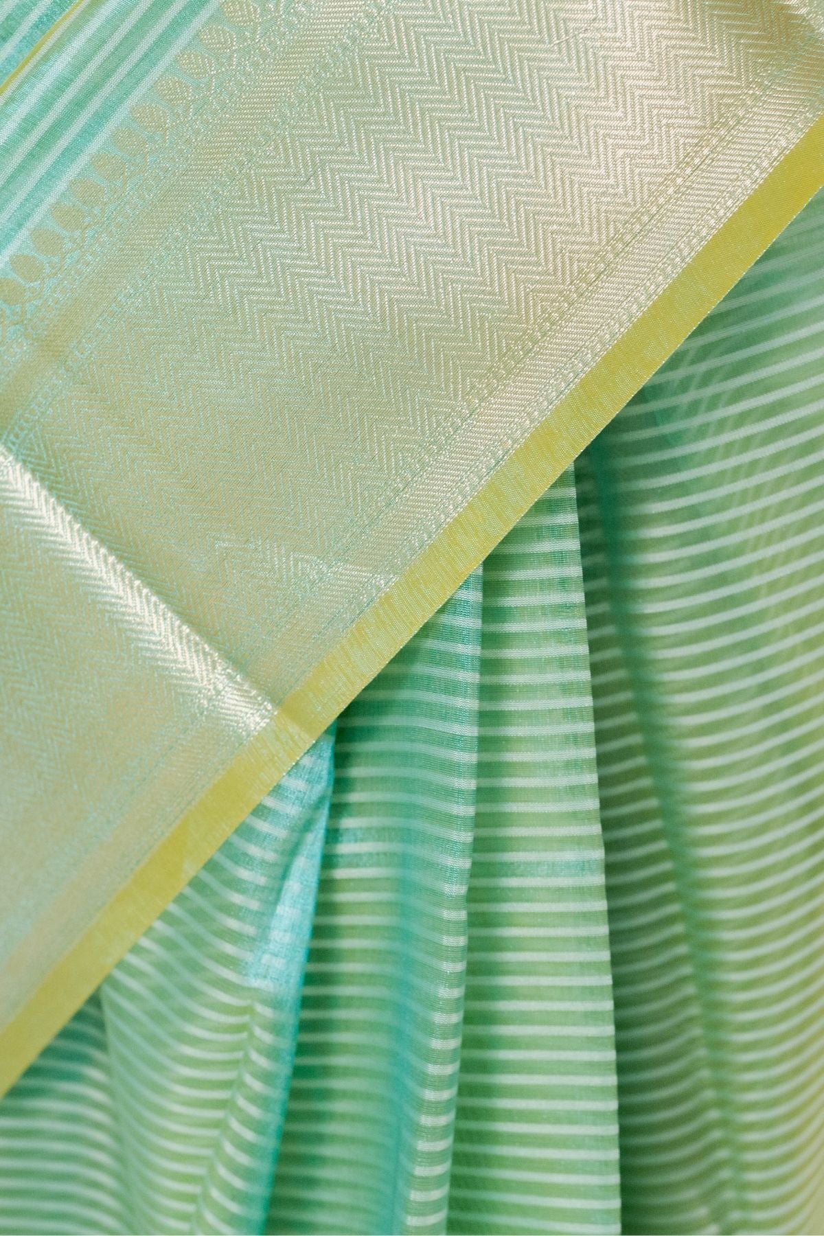 Parrot Green Tissue Strip Saree