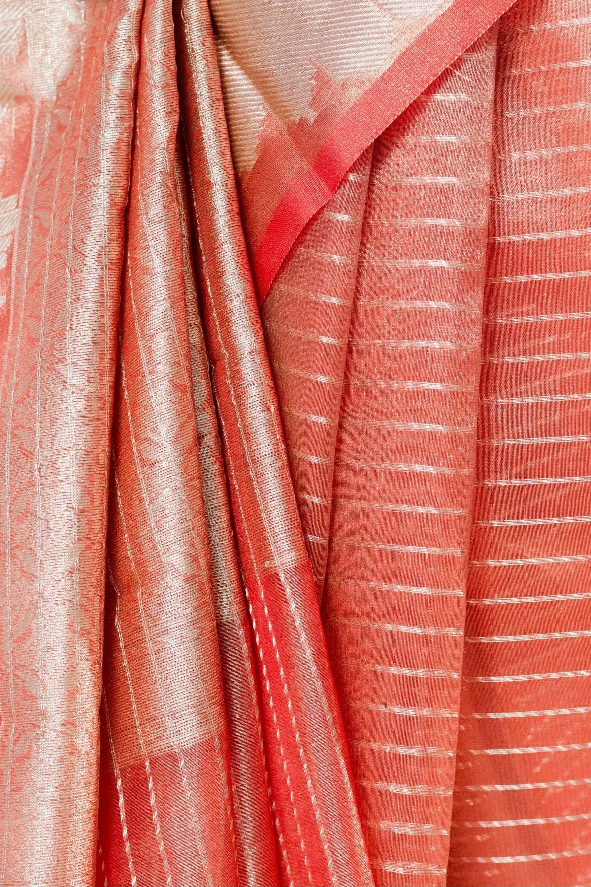 Red Tissue Strip Weave Saree