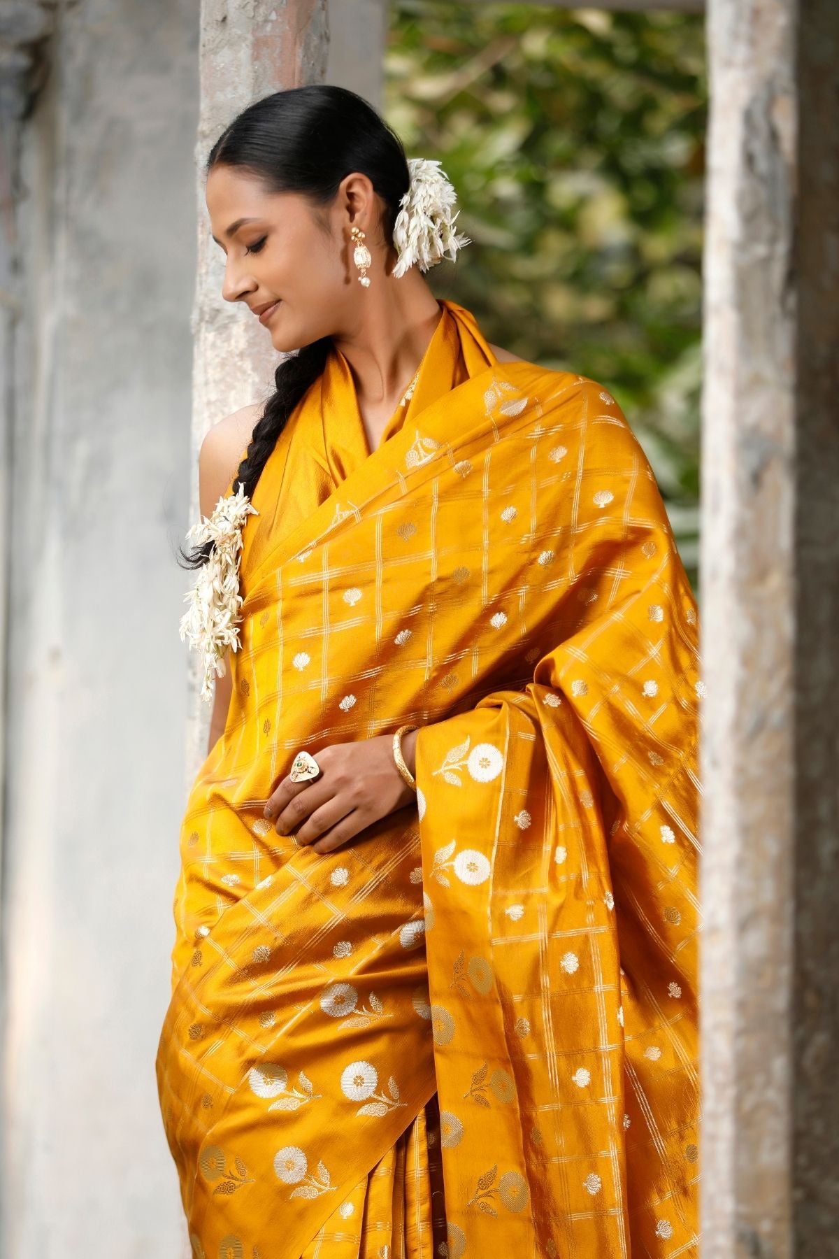 Mustard Color Mango Silk Saree