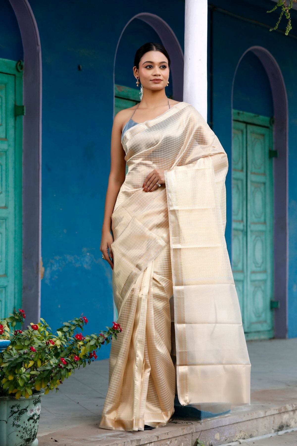 Beige Tissue Silk Saree