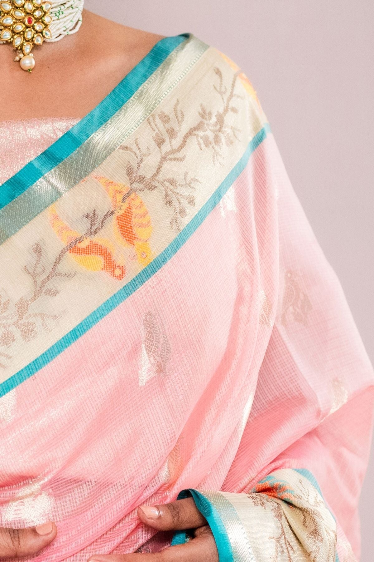 Light Pink Tissue Weave Saree