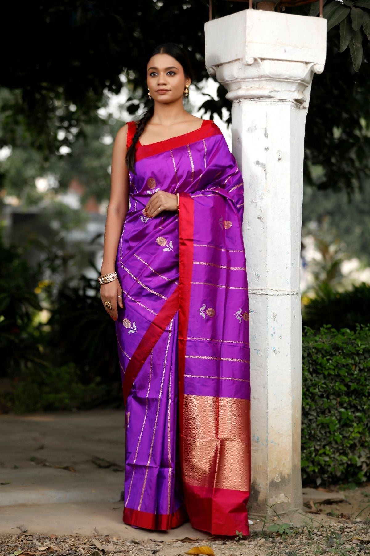 Purple Katan Kadwa Silk Saree