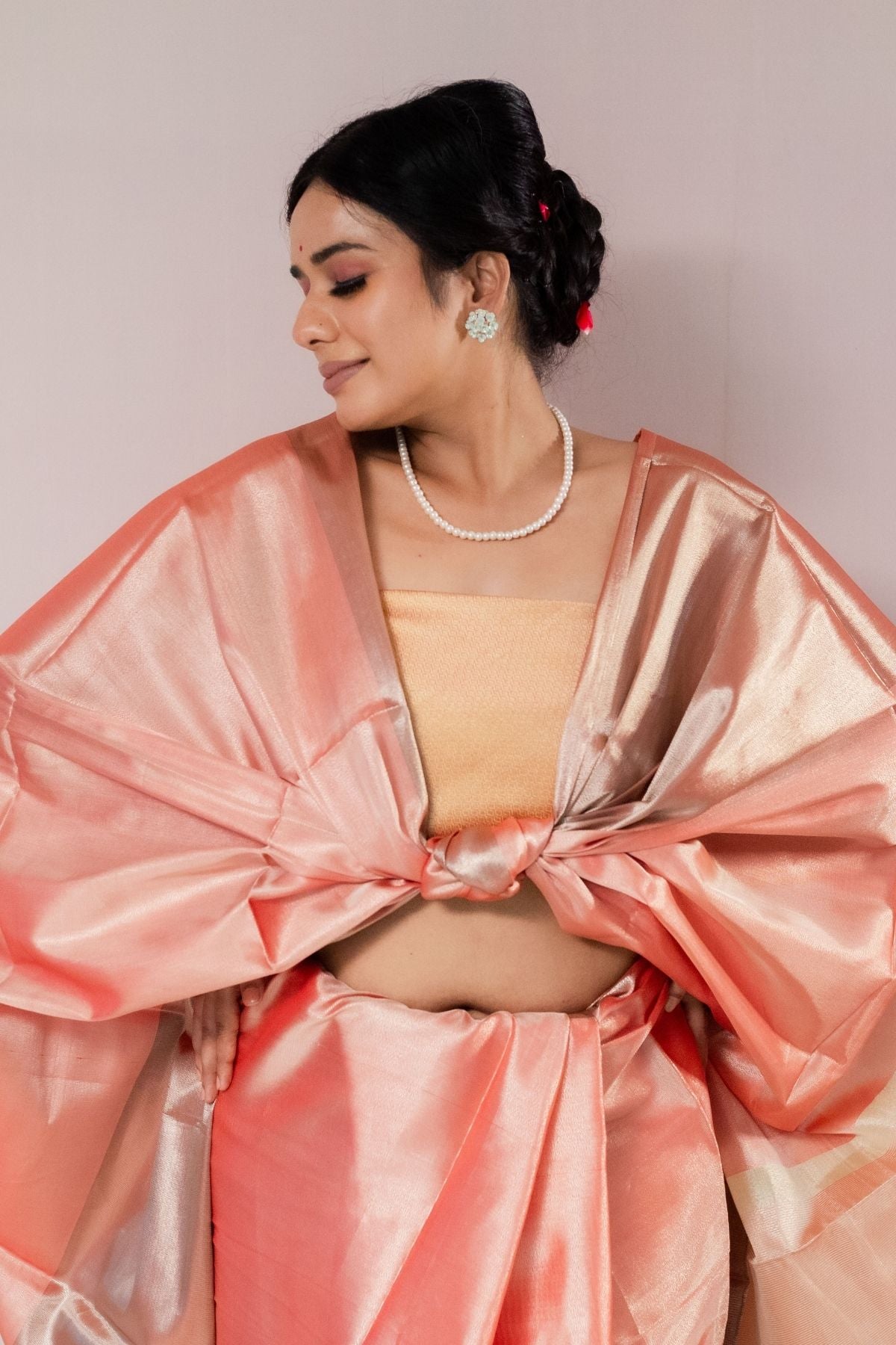 Light Orange Plain Tissue Saree