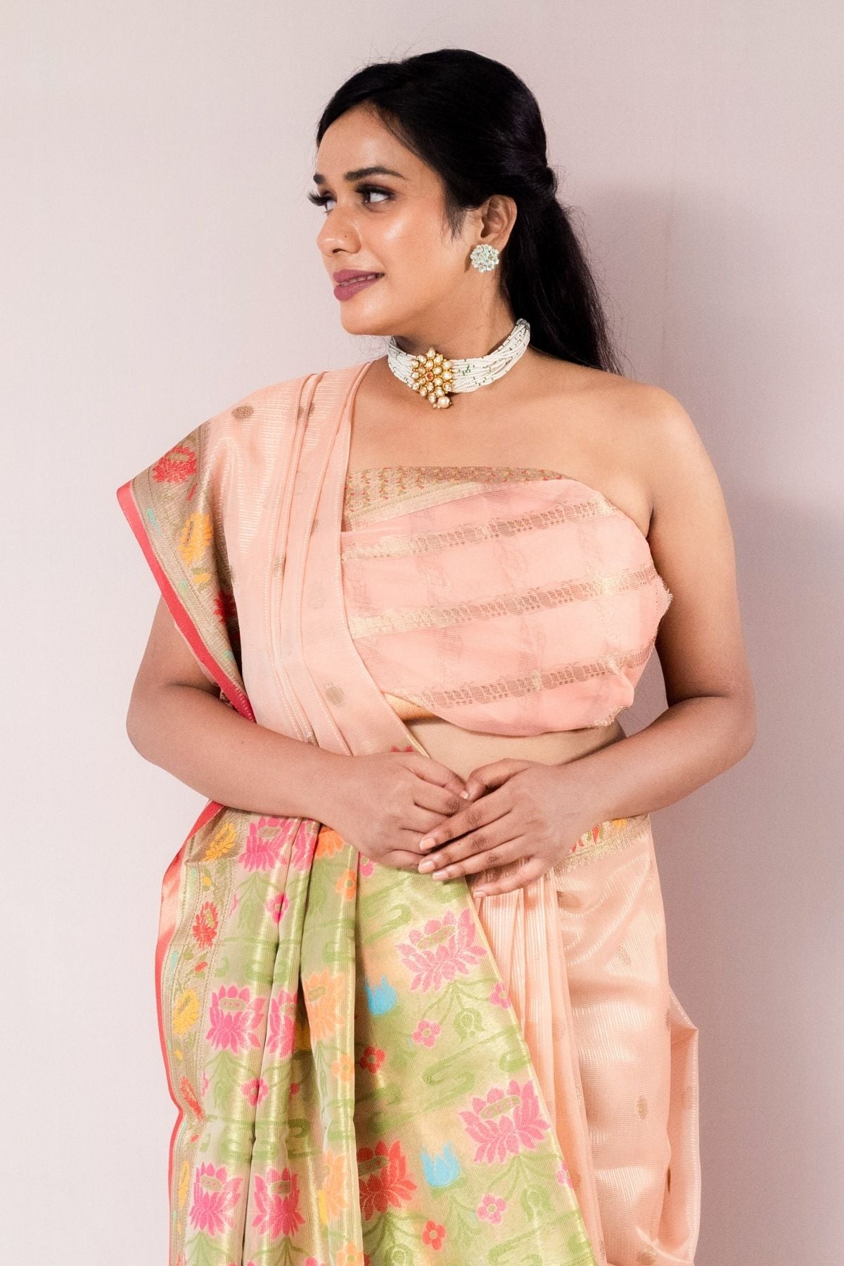 Peach Tissue Paithani Weave Saree