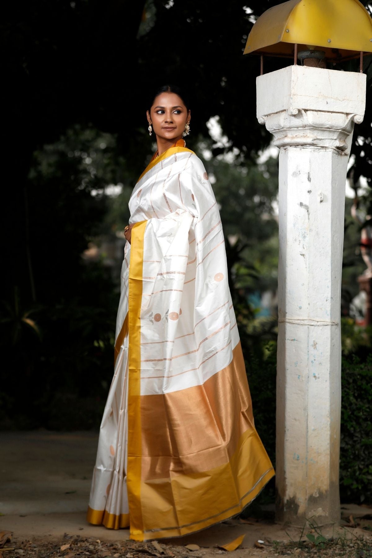 White  Katan Kadwa Silk Saree