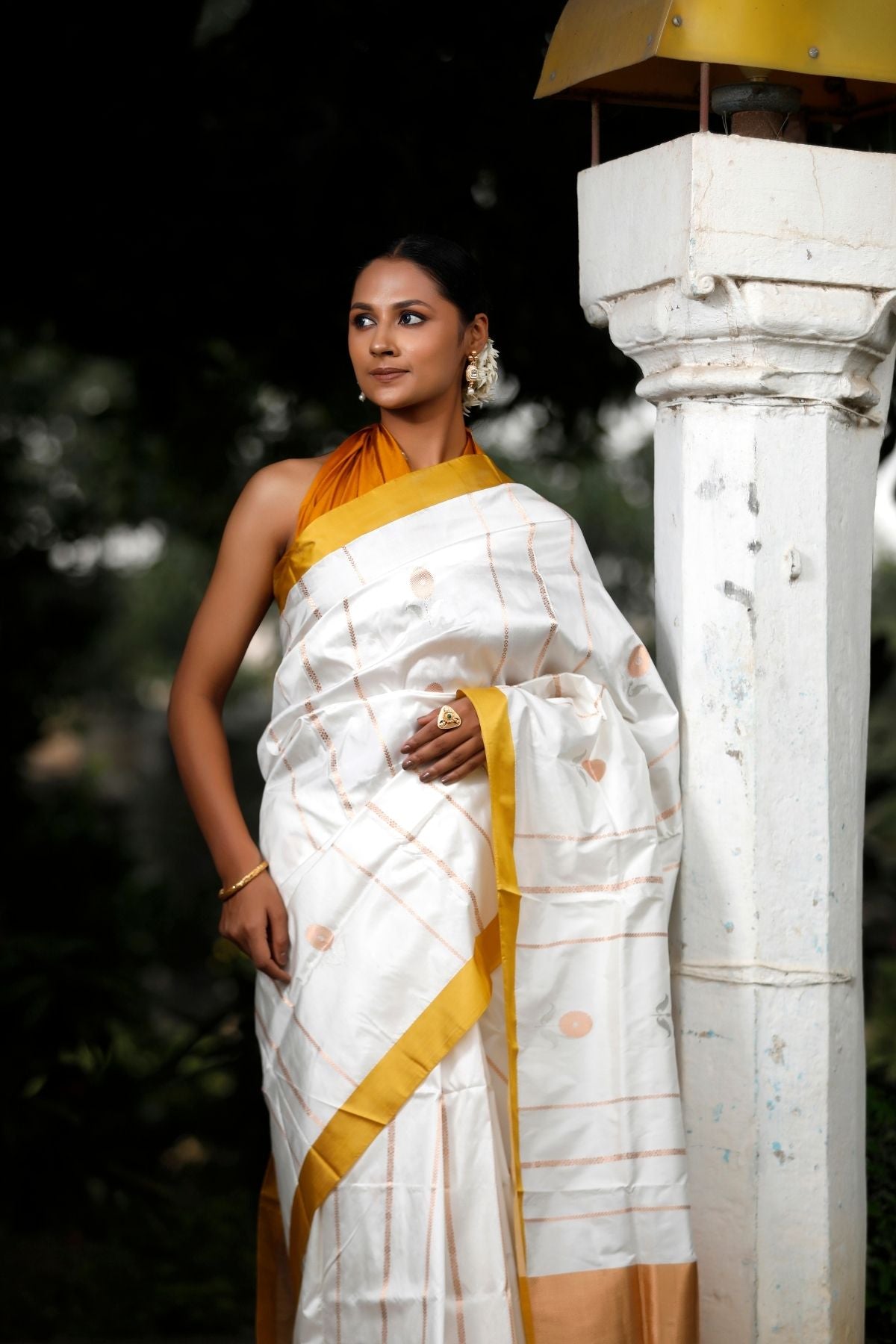 White  Katan Kadwa Silk Saree
