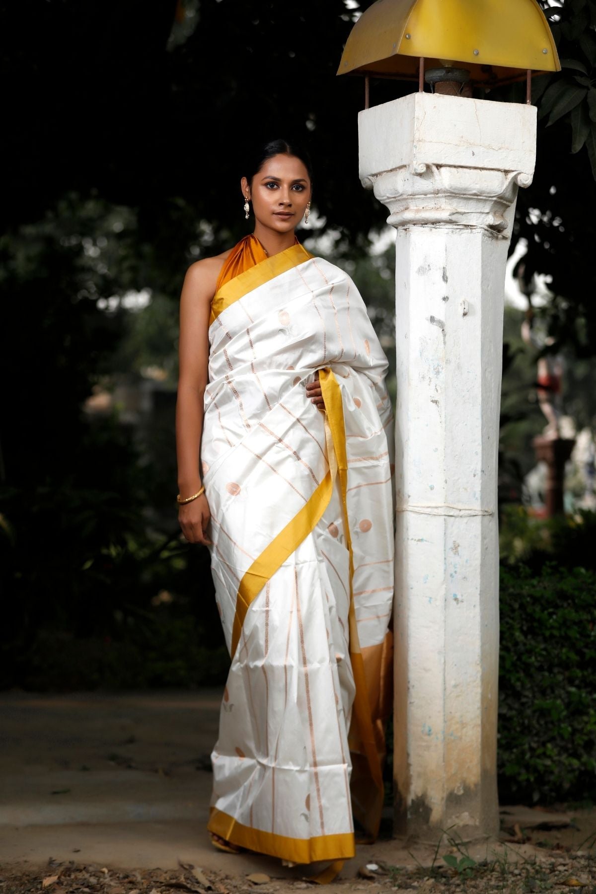 White  Katan Kadwa Silk Saree