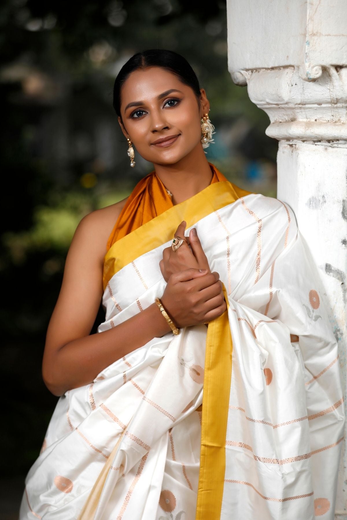 White  Katan Kadwa Silk Saree