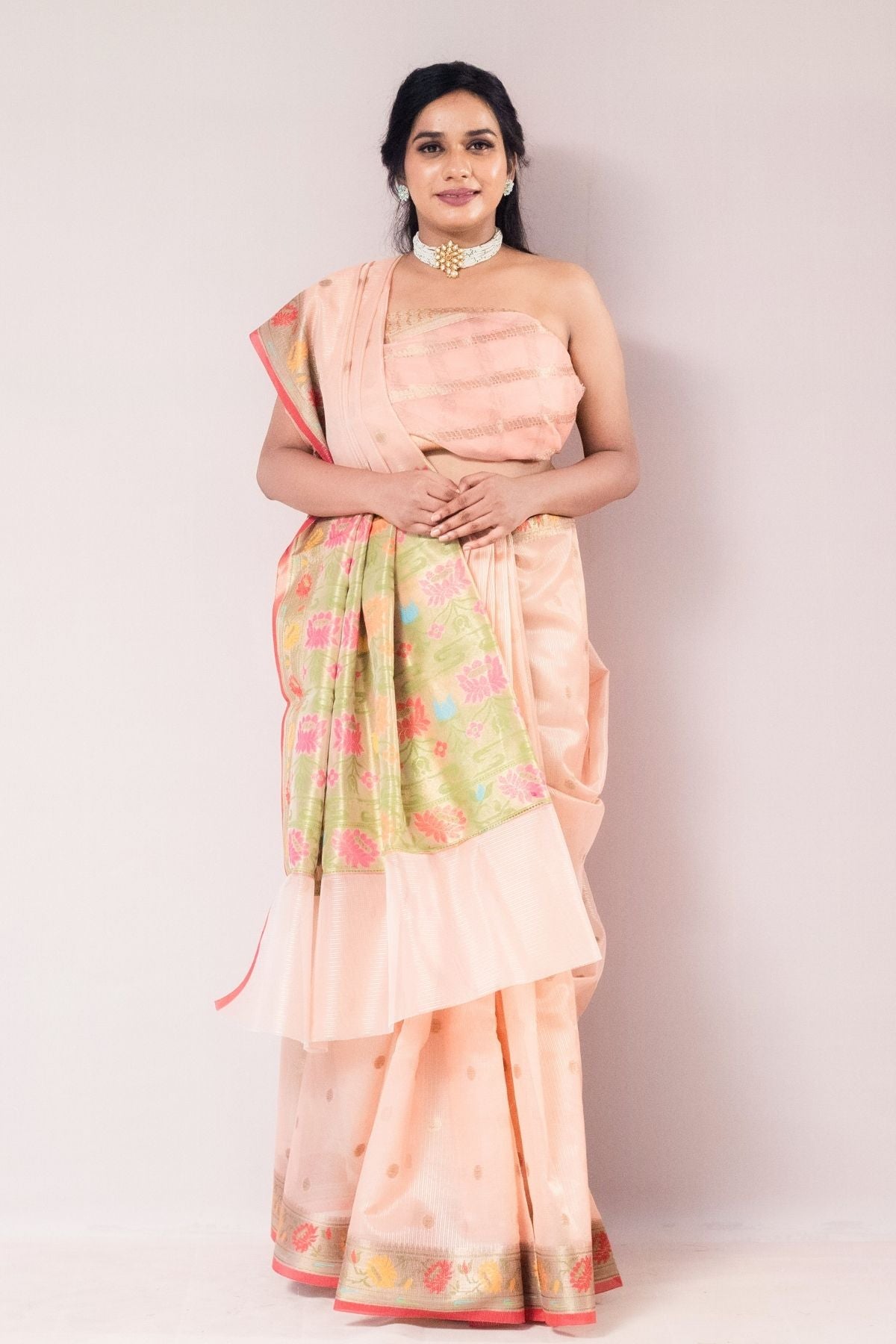 Peach Tissue Paithani Weave Saree