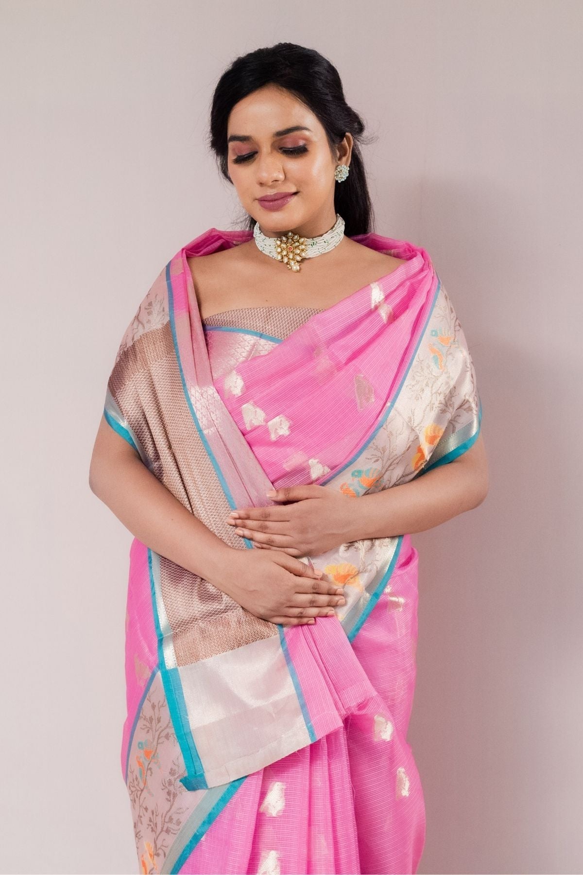 Pink Tissue Weave Saree