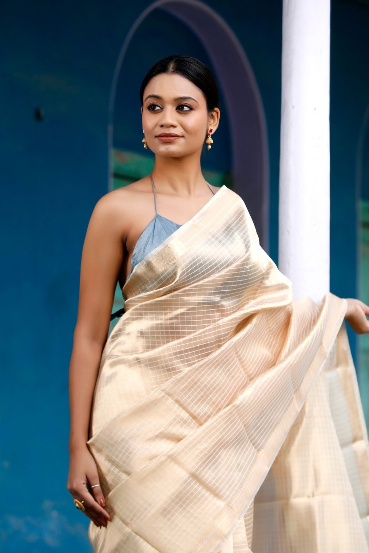 Beige Tissue Silk Saree