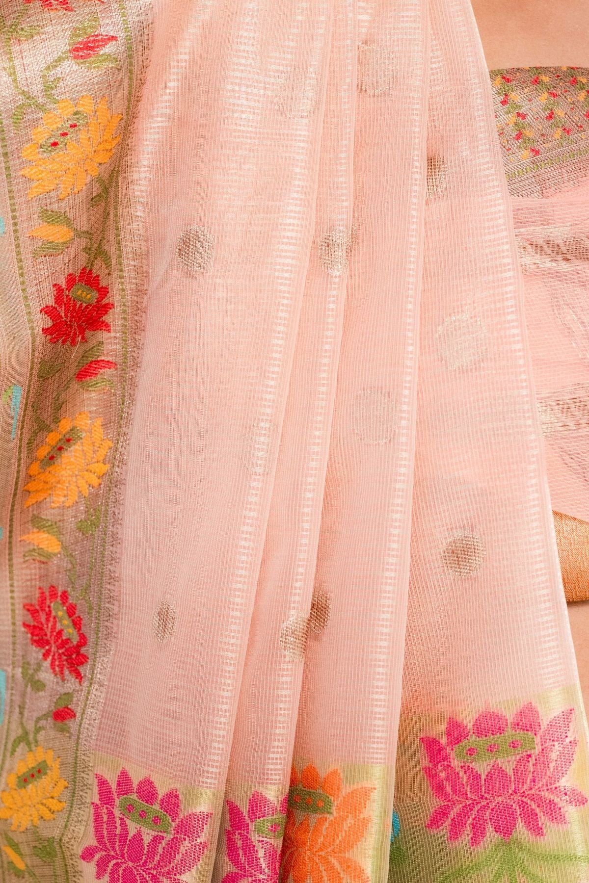Peach Tissue Paithani Weave Saree